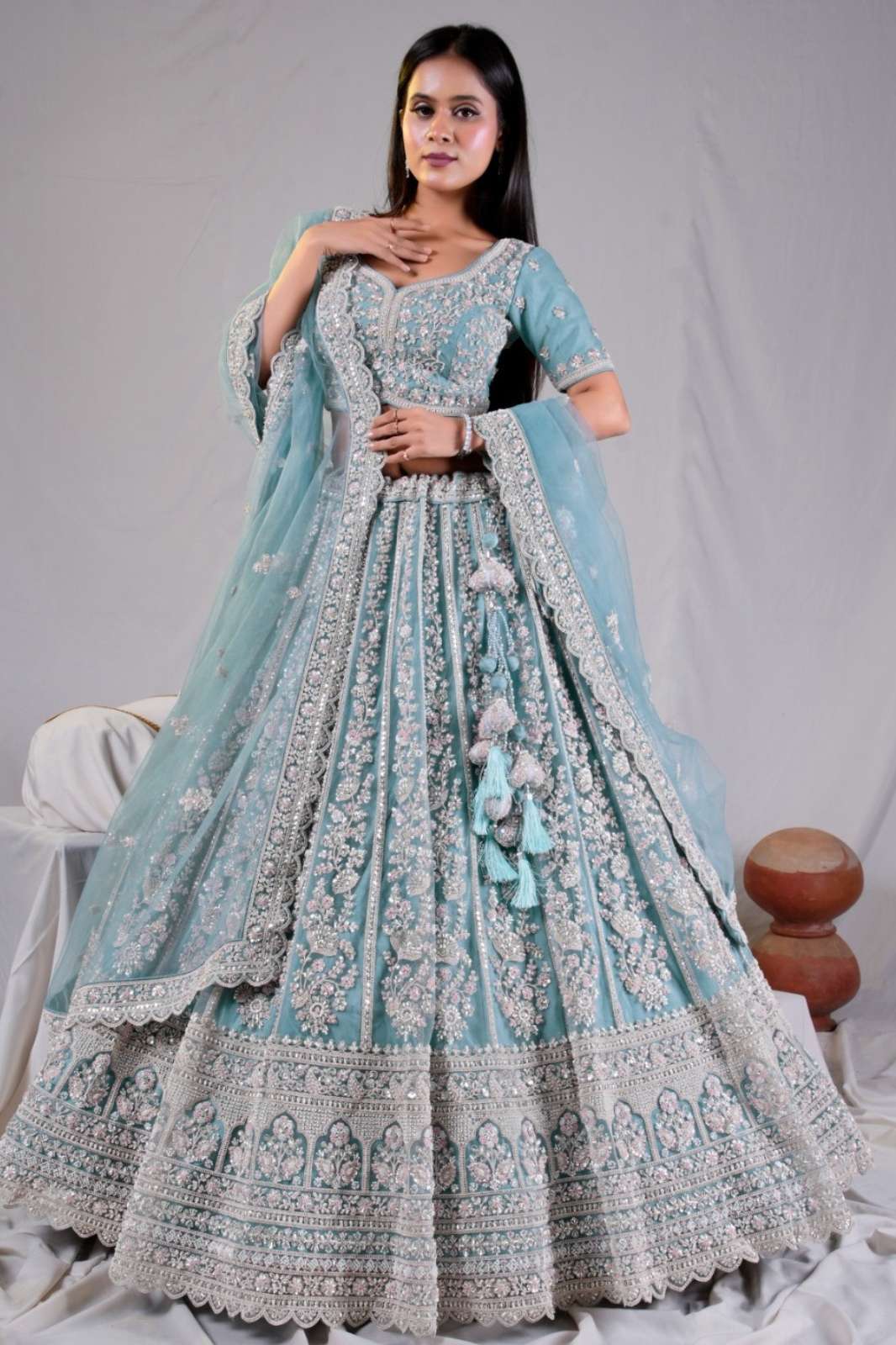 Shri Balaji Emporium SBG Bride Maid Wedding Embroidered Hand Work Net Lehenga Choli