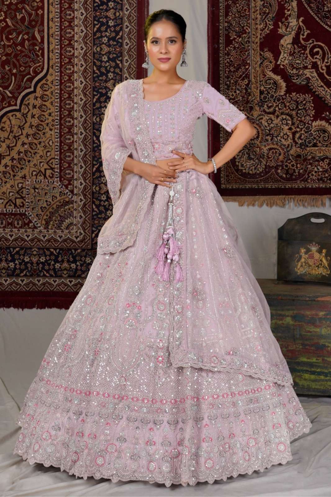 Shri Balaji Emporium SBG Wedding Embroidered Hand Work Net Lehenga Choli