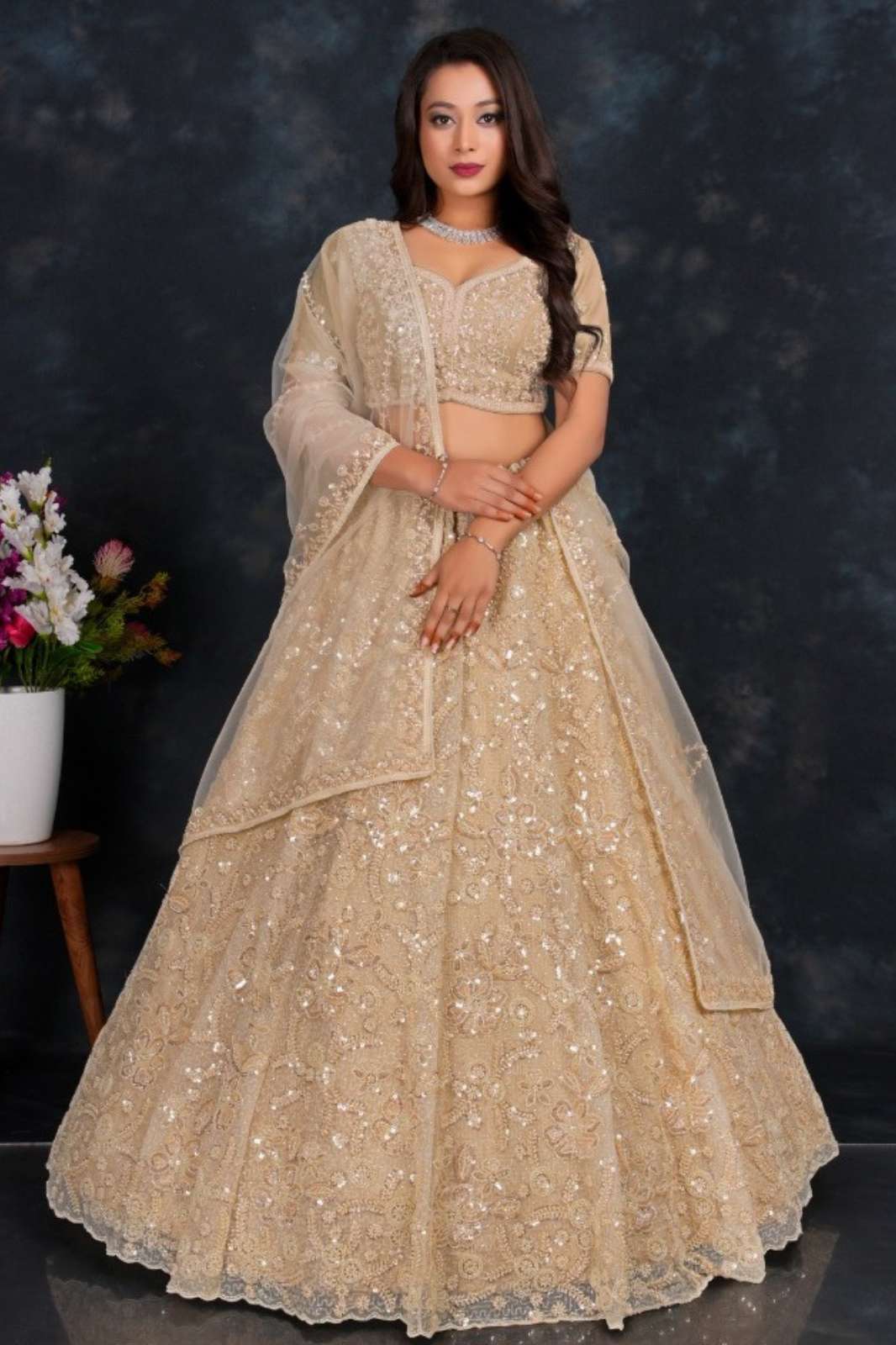 Shri Balaji Emporium SBG Wedding Embroidered Hand Work Net Lehenga Choli