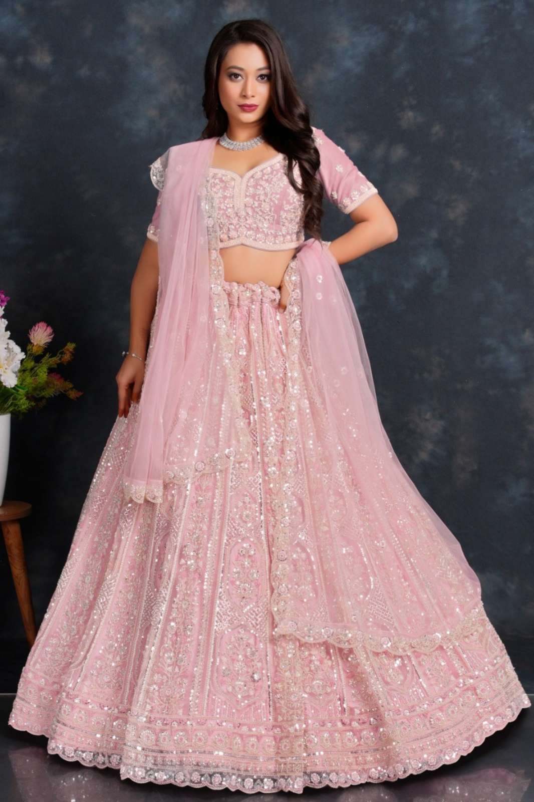 Shri Balaji Emporium SBG Wedding Embroidered Hand Work Net Lehenga Choli