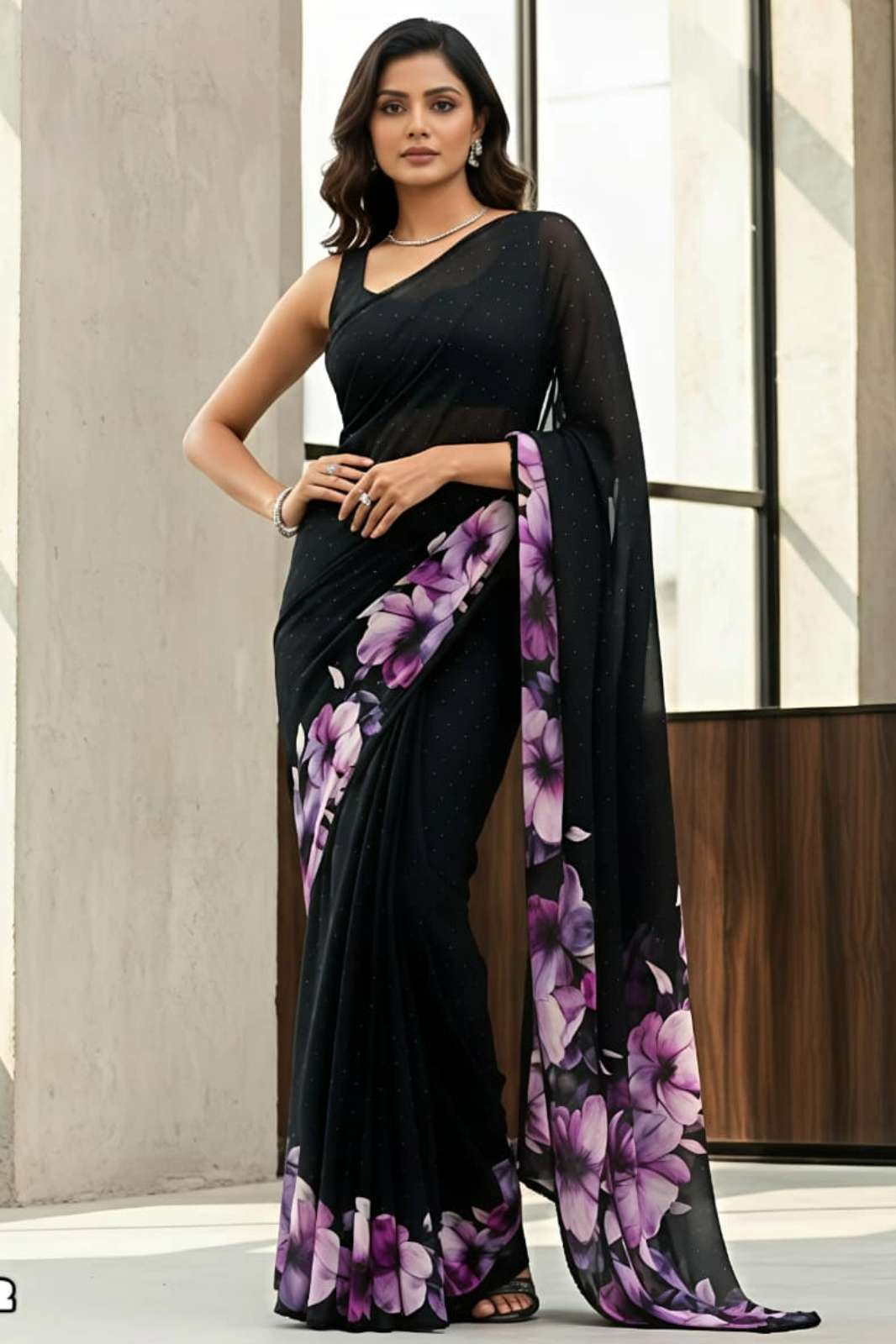 Shri Balaji Emporium SWIROSKI TULIP Heavy Blooming Georgette Saree