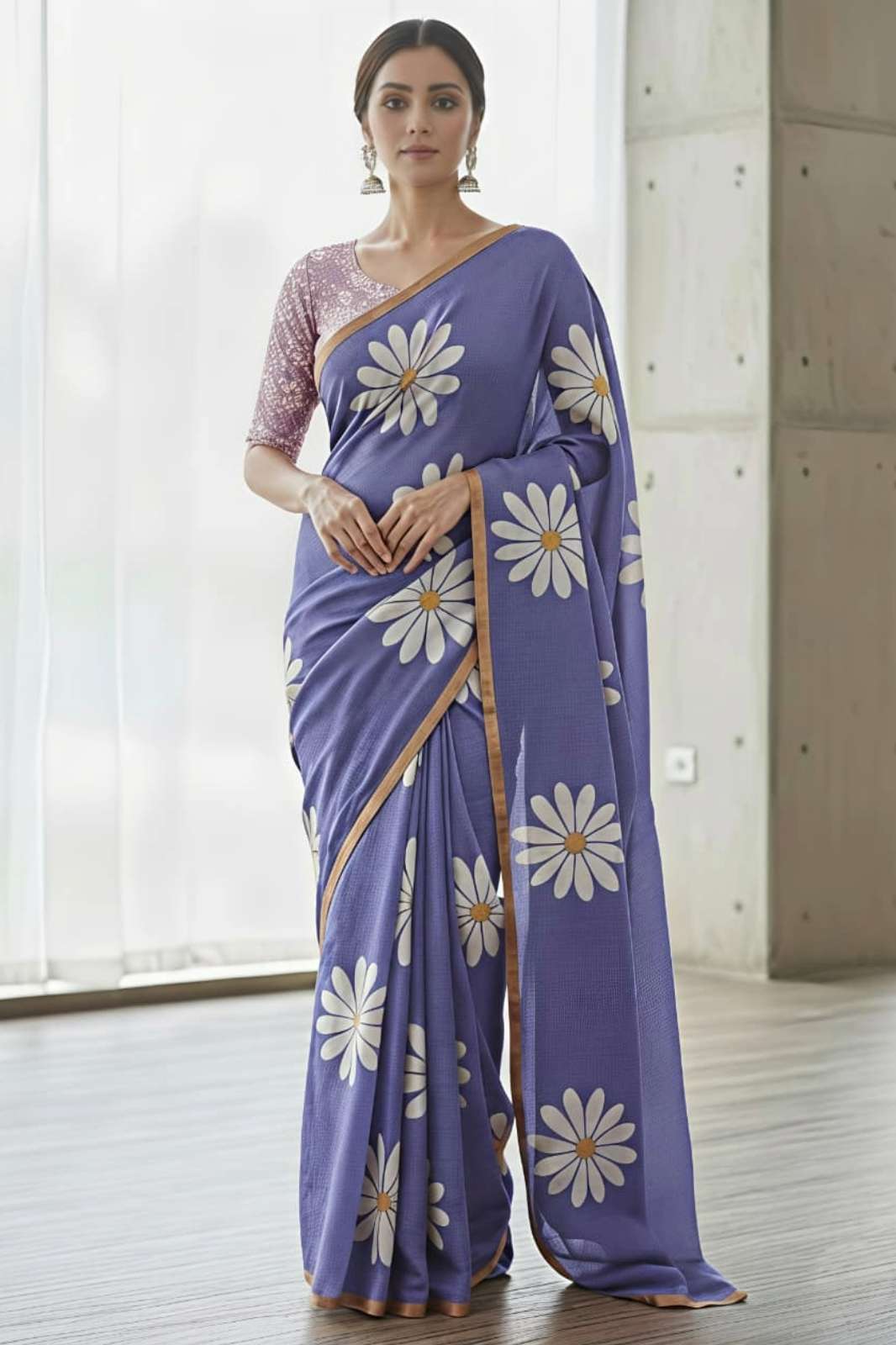 Shri Balaji Emporium TULIP GOLD Heavy Linen Blooming Saree