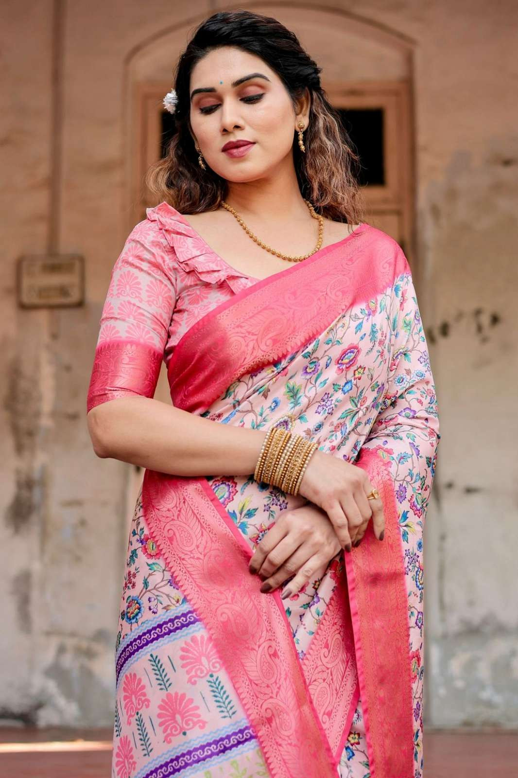 Shri Balaji Emporium Tussar 1067 Blush Pink Tussar Silk Saree