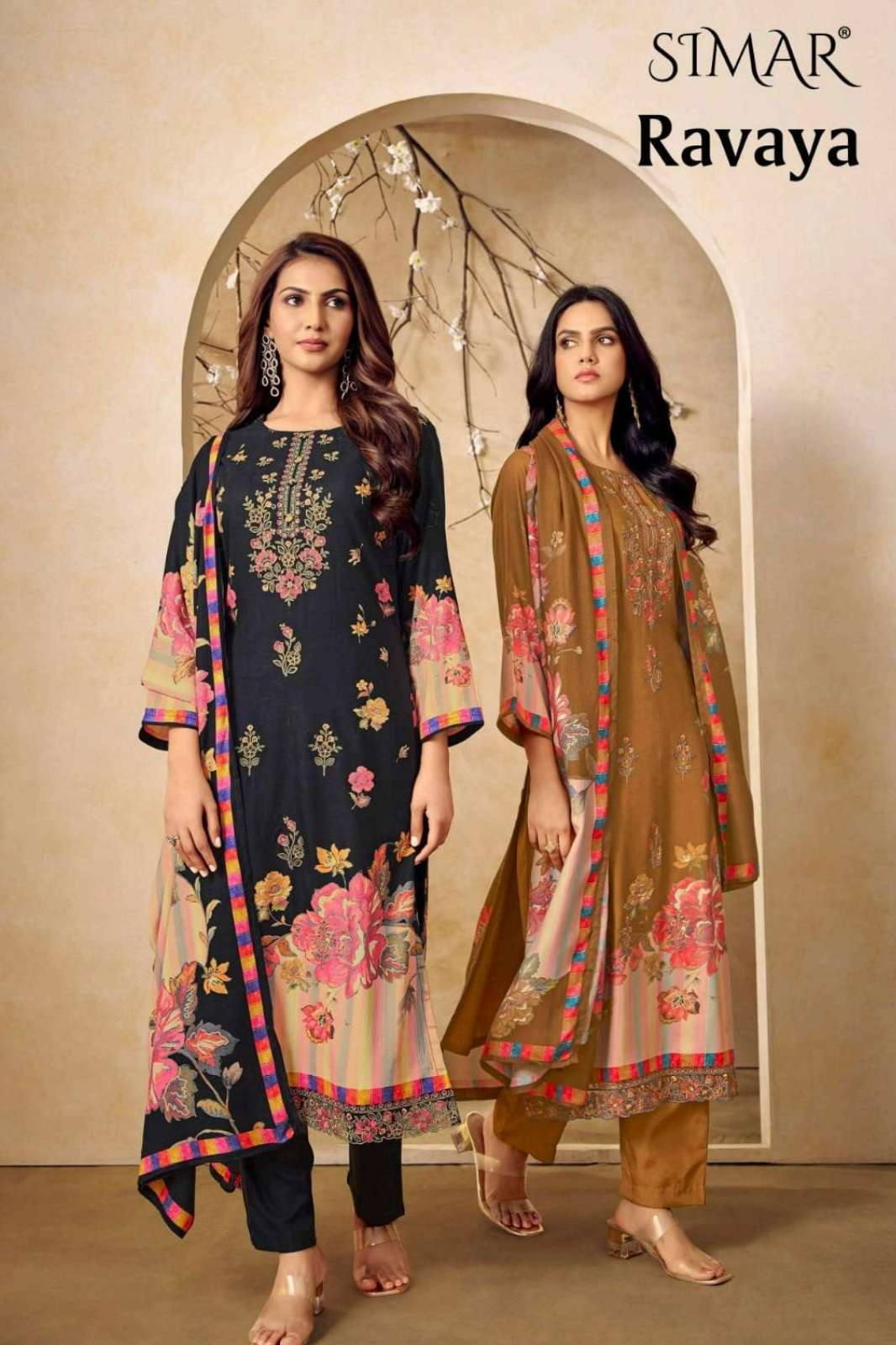 SIMAR RAVAYA Pure Viscose Pashmina Digital Print & Embroidered Suit