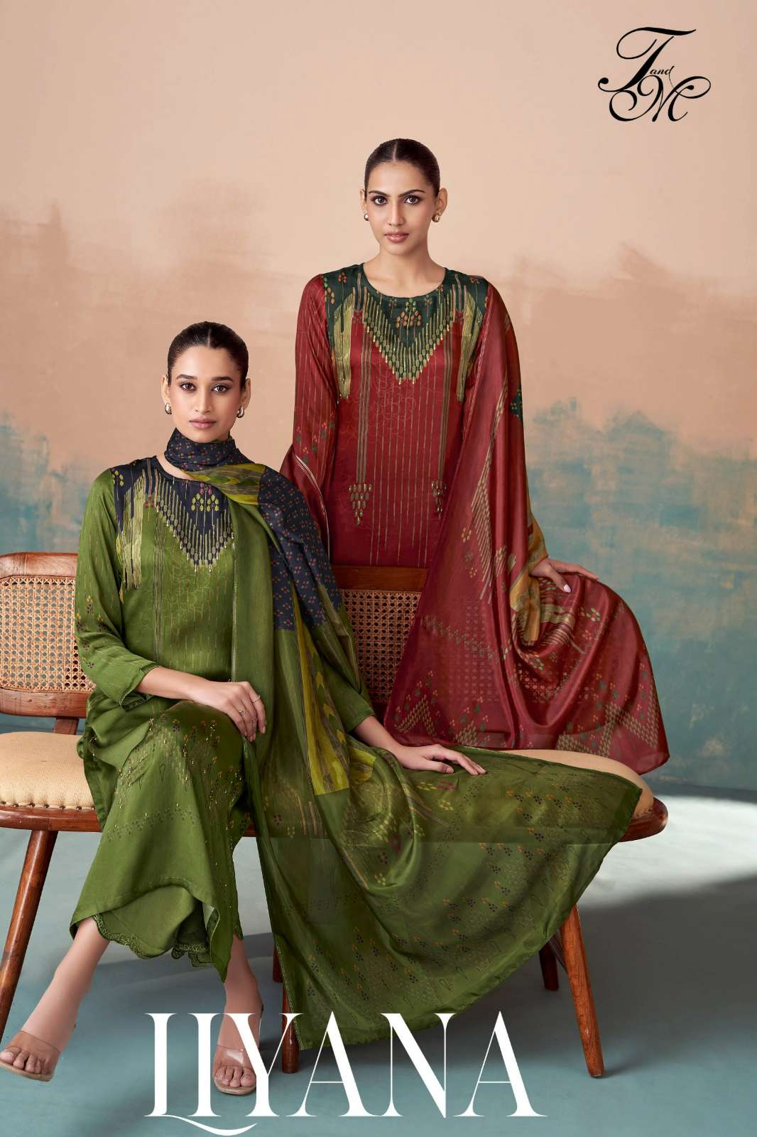 T&M LIYANA PURE BEMBERG SATIN SILK DIGITAL PRINTED SUIT 