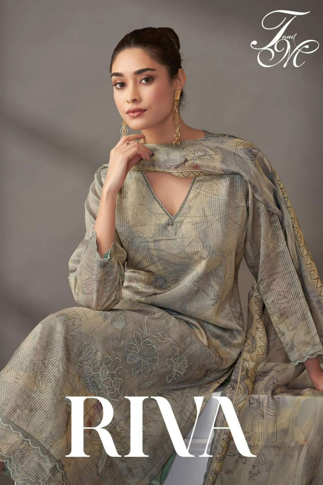 T&M RIVA PURE SILK JARI PATTERN DIGITAL PRINTED HANDWORK SUIT 