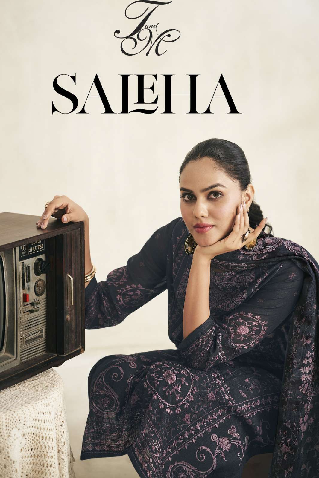 T&M SALEHA STAPLE TWILL DIGITAL PRINTED SUIT WITH HAND WORK