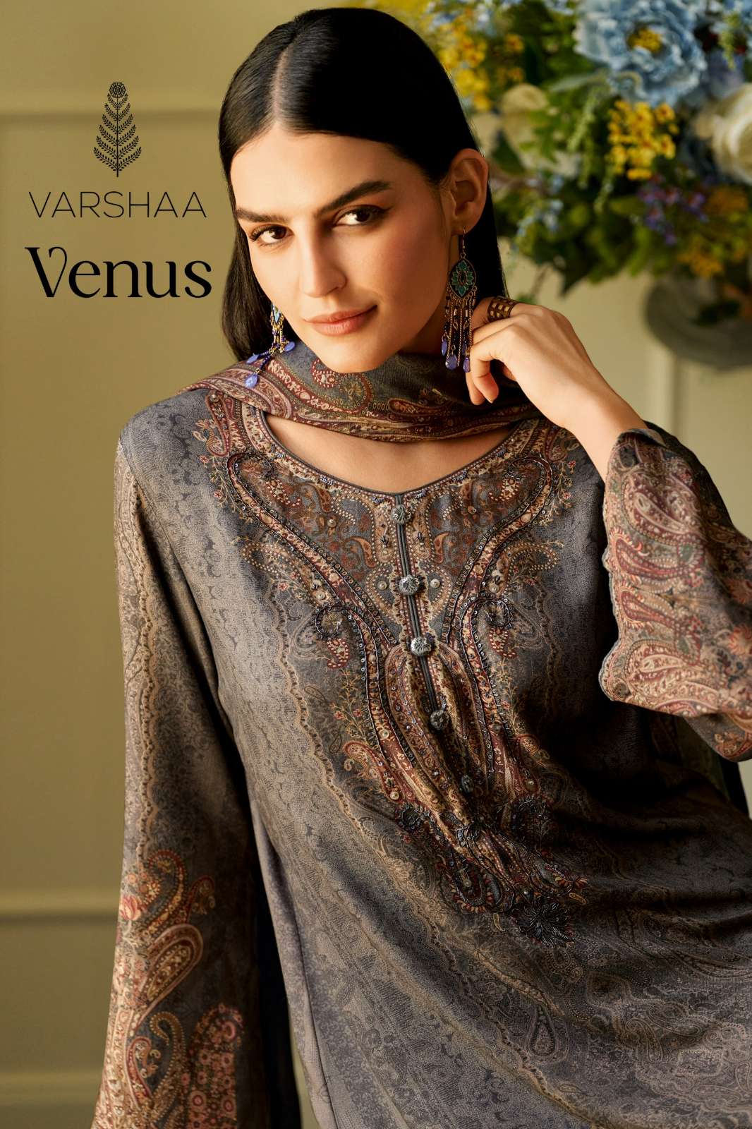 VARSHAA VENUS VISCOSE RUSSIAN SILK DIGITALLY PRINT & HANDWORK SUIT 