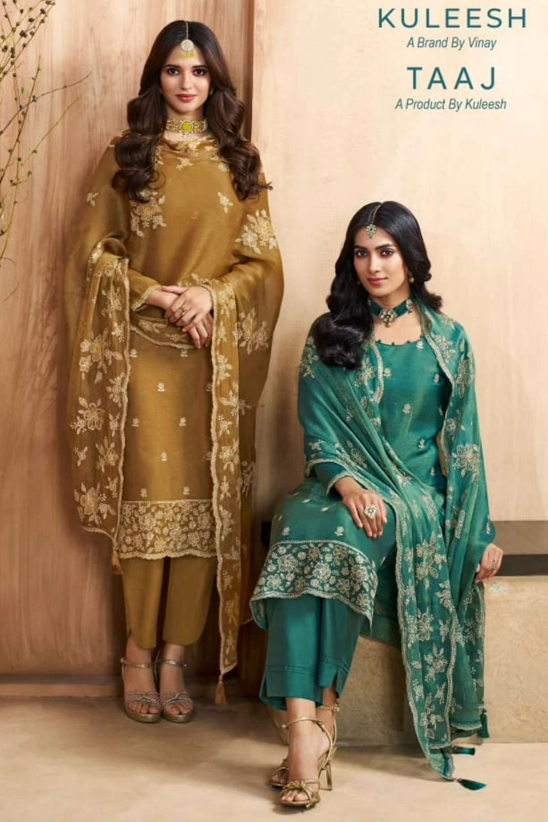 Vinay KULEESH TAAJ Beautiful Gold Silk Suit with Embroidery Work