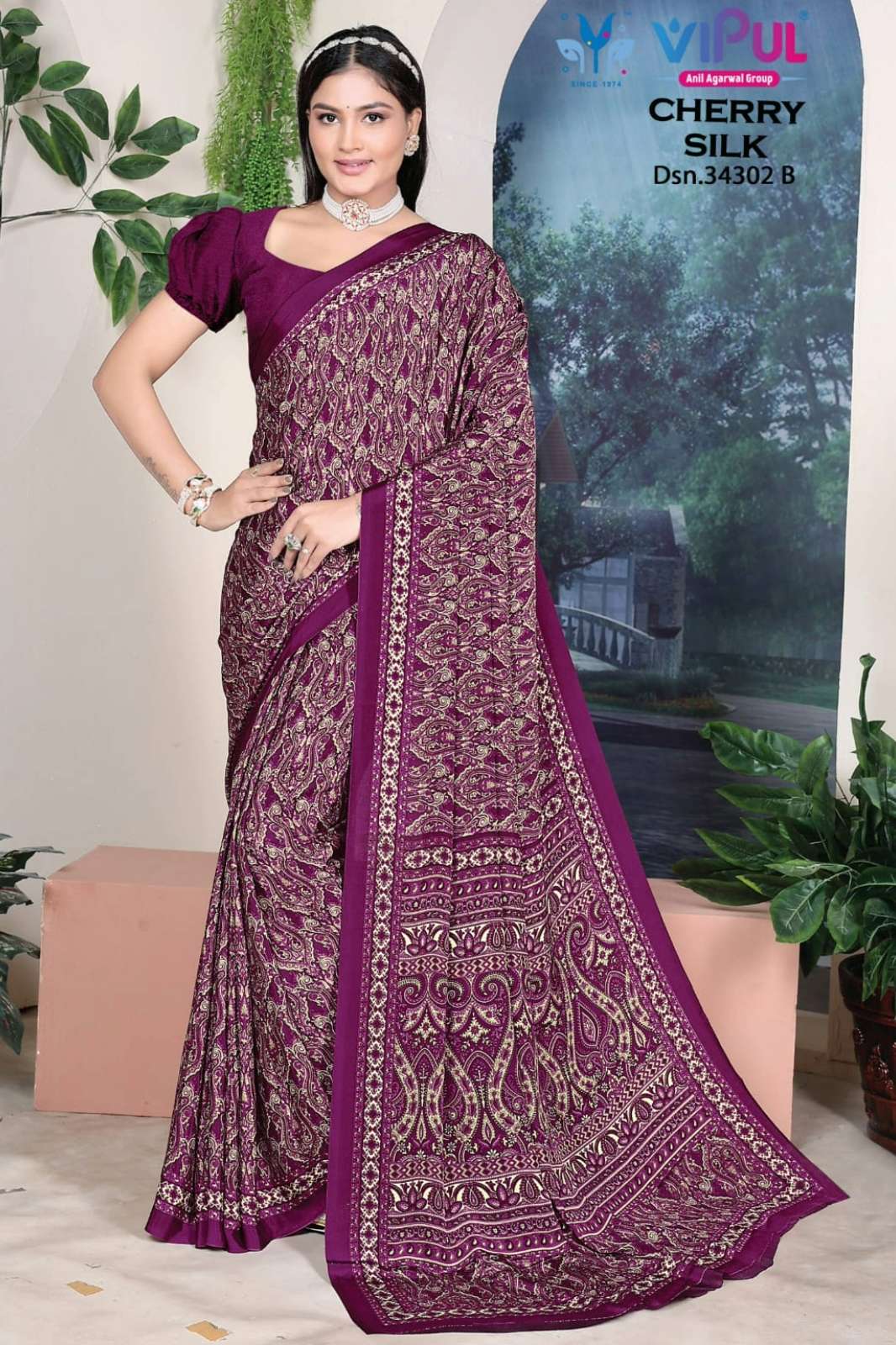 VIPUL CHERRY SILK 34302 COLOURS CREPE SAREE