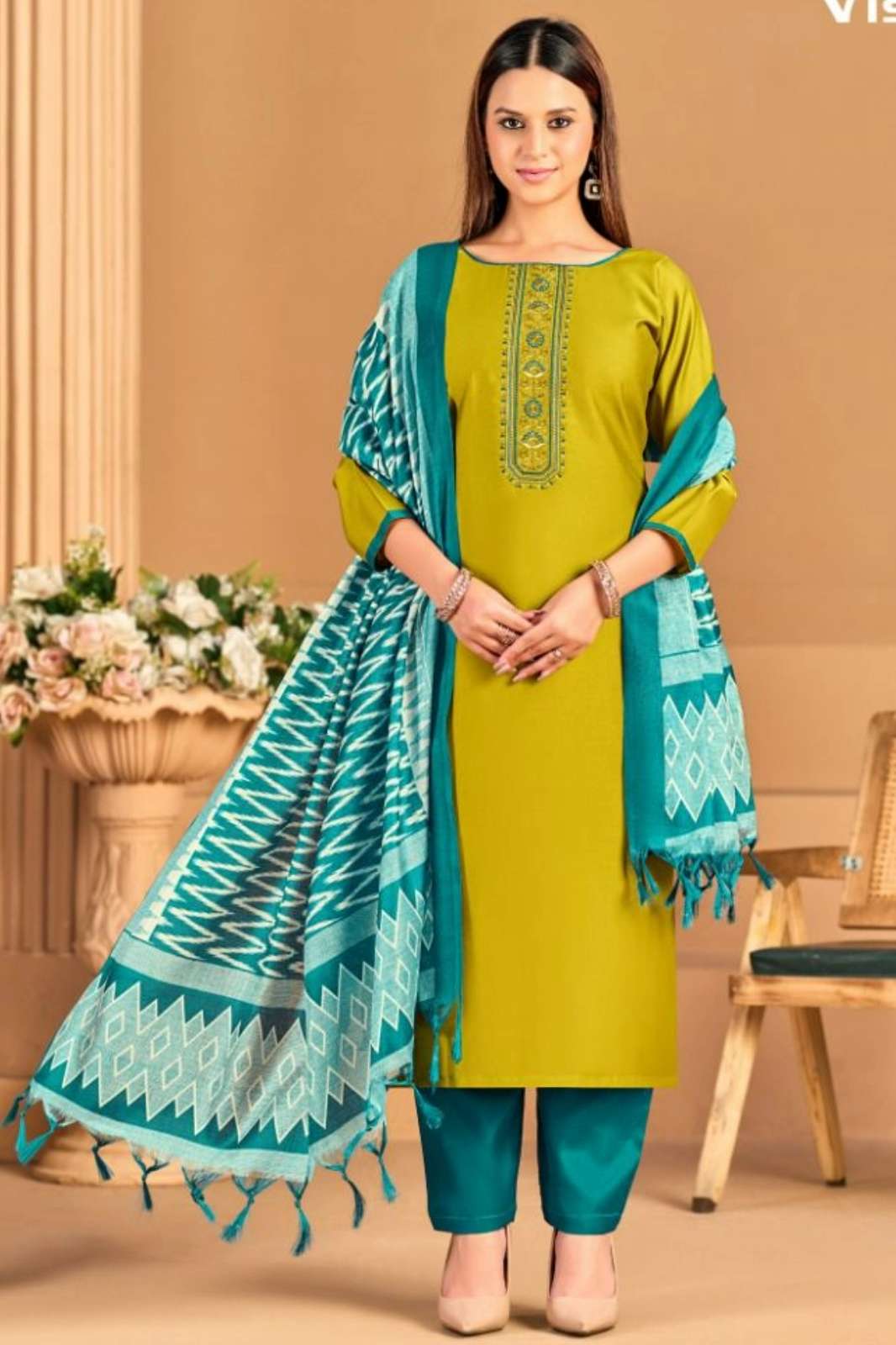 VISHNU Evanka Vol 14 Beautiful Printed Roman Silk Suit 