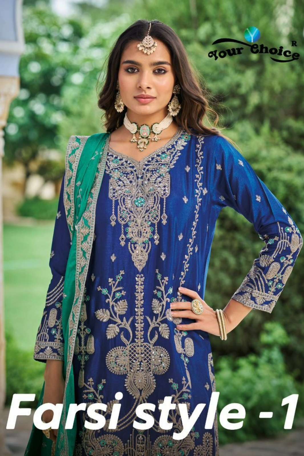 Your choice FARSI STYLE 1 Ready to Wear Pure Chinon Embroidered Suit