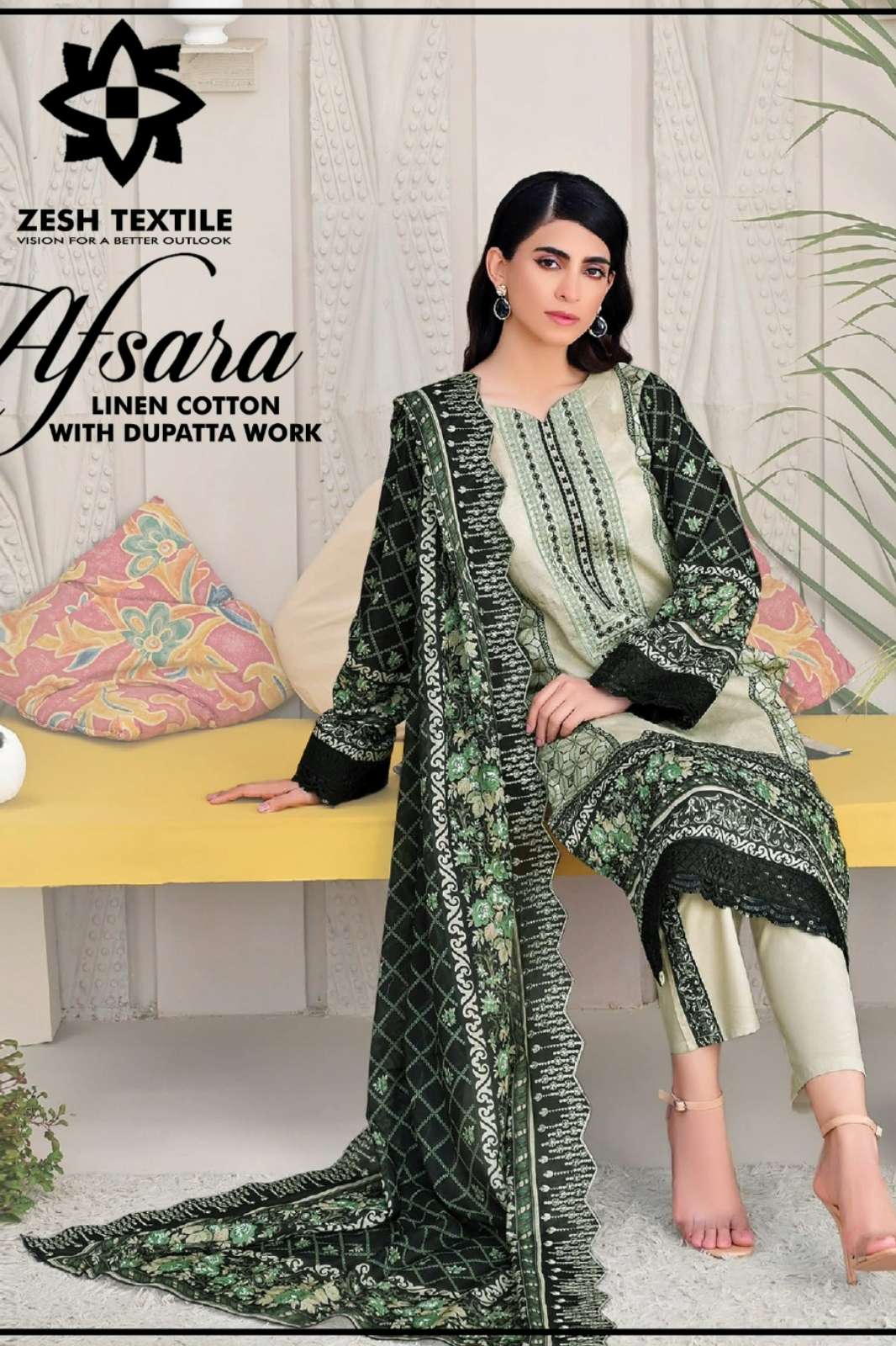 ZESH TEXTILES AFSARA 100% Pure Cotton Digital Print & Embroidered Pakistani Suit 