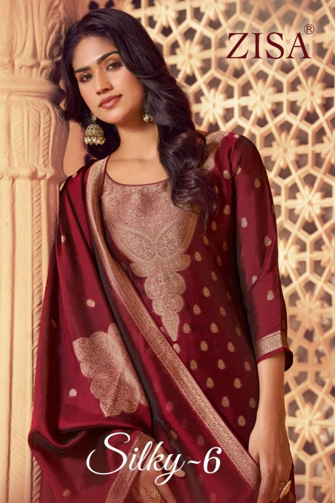 Zisa Silky 6 Bamberg Silk Beautiful Jacquard Work Suit 
