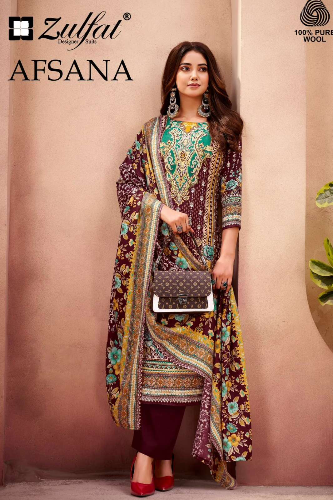 Zulfat AFSANA Beautiful Printed 100% Pure Woollen Pashmina Pakistani Suit