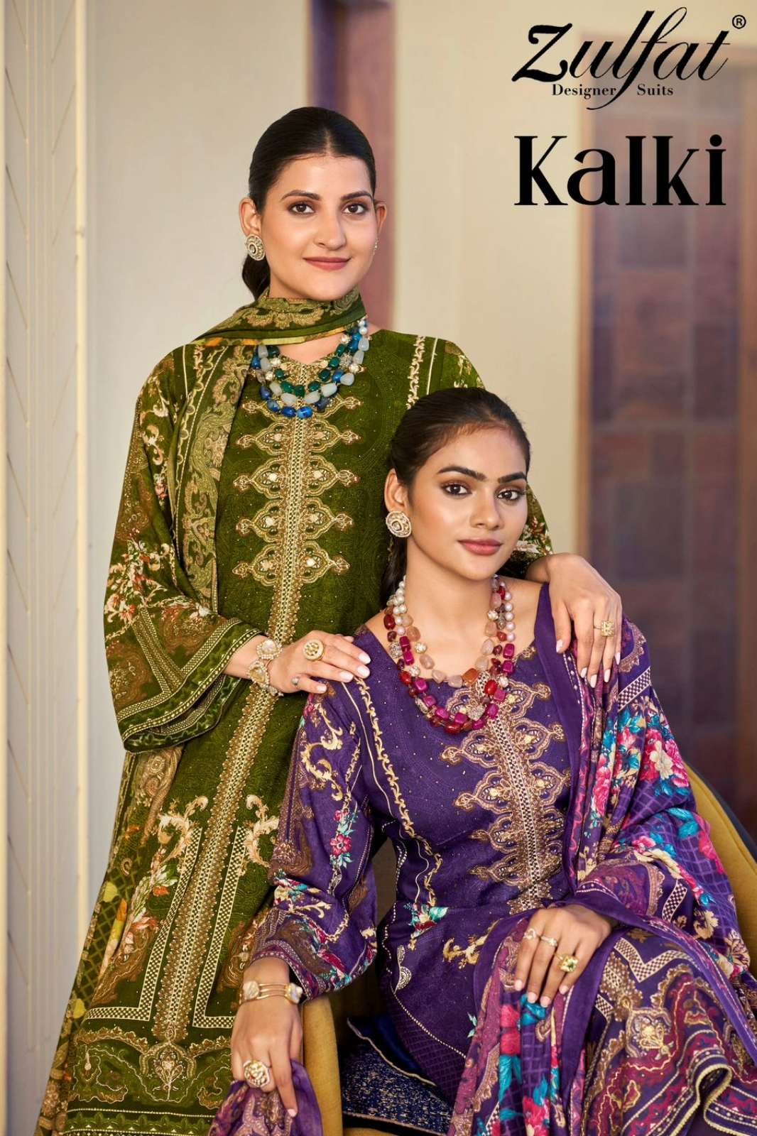 Zulfat KALKI Beautiful Printed Viscose Rayon Hand Work Pakistani Suit