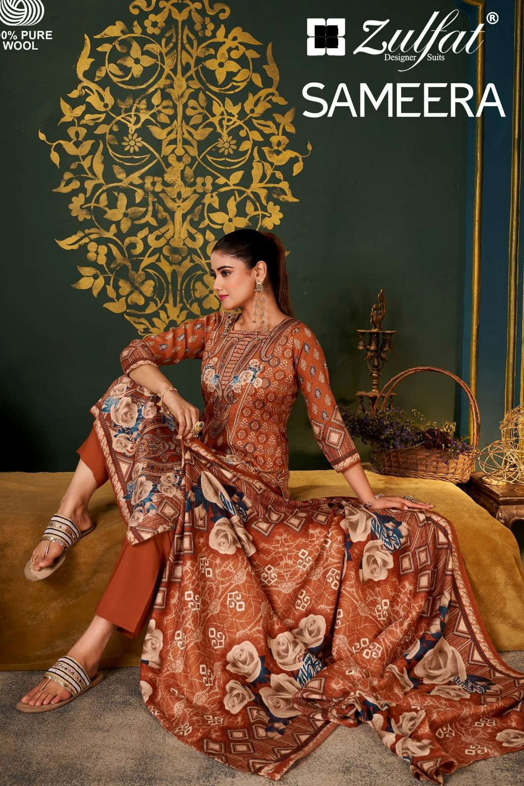 Zulfat SAMEERA Beautiful Printed 100% Pure Woollen Pashmina Pakistani Suit