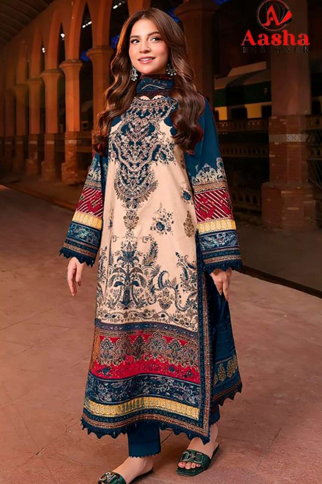 Aasha Designer 1180 Pure Cotton Print & Embroidery Work Pakistani Suit 