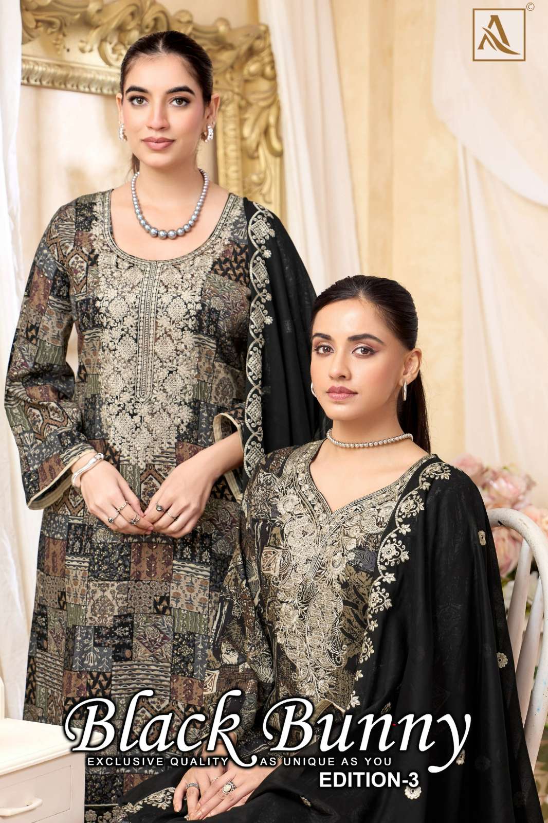 Alok Suit BLACK BUNNY 3 Pure Viscose Rayon Suit with Embroidery Work