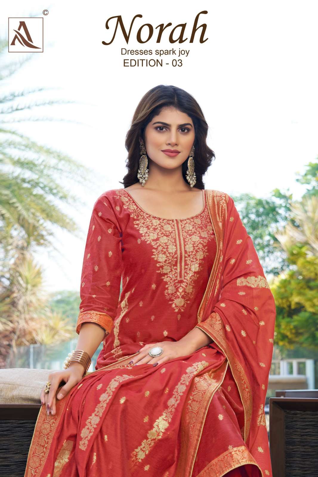 Alok Suit NORAH 3 Pure Hand Weave Jacquard Suit with HandWork