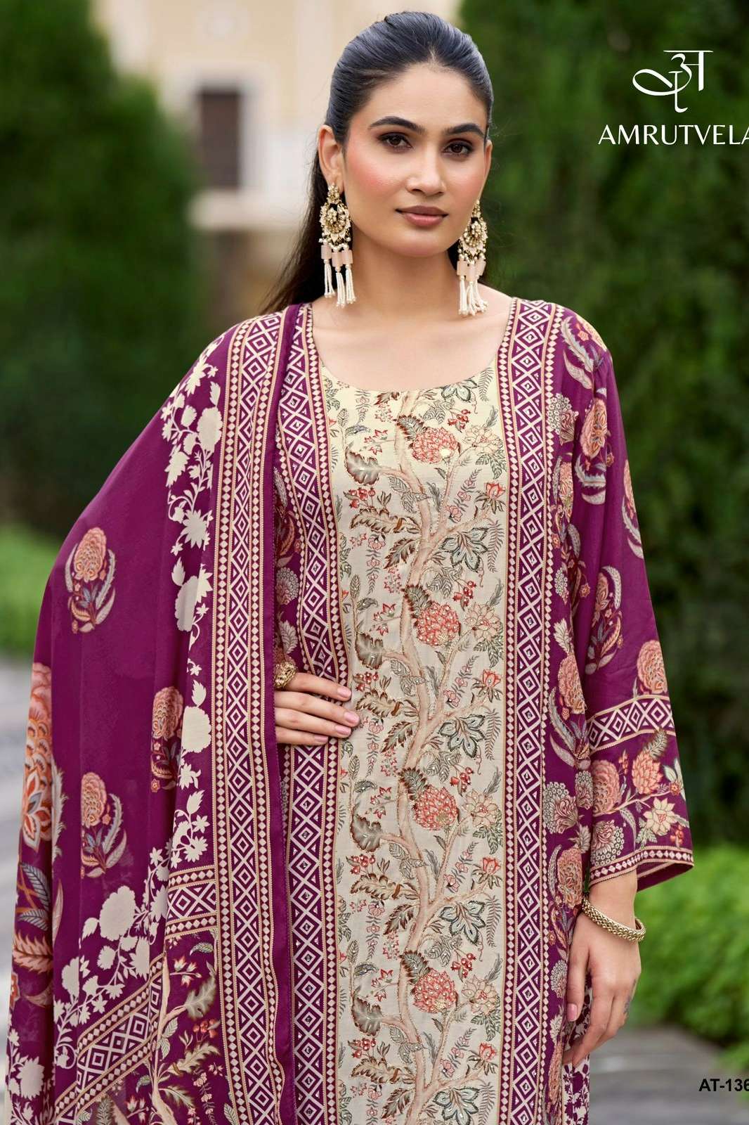 Amrutvela AT136 Pure Viscous Maslin Hand Work Pakistani Suit