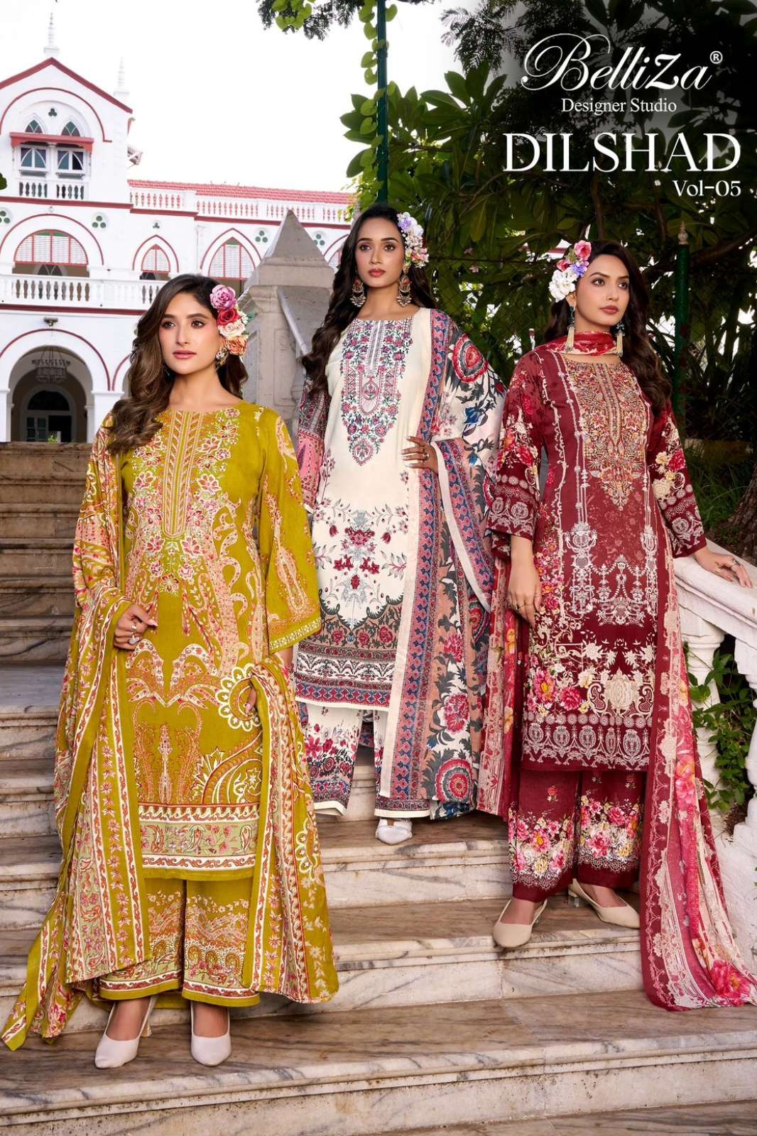 BELLIZA DILSHAD VOL 5 BEAUITIFUL PRINTED HAND EMBROIDERED RAYON SUIT 