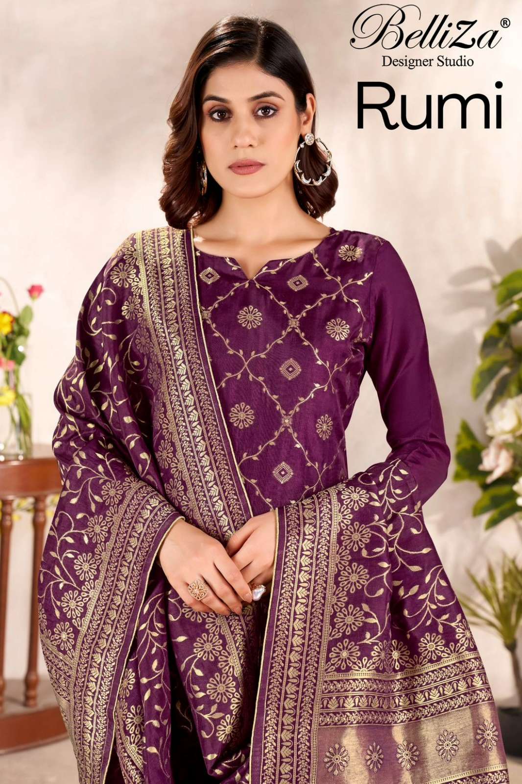 Belliza RUMI 100% Pure Viscose Dola Silk Jaquard Suit 