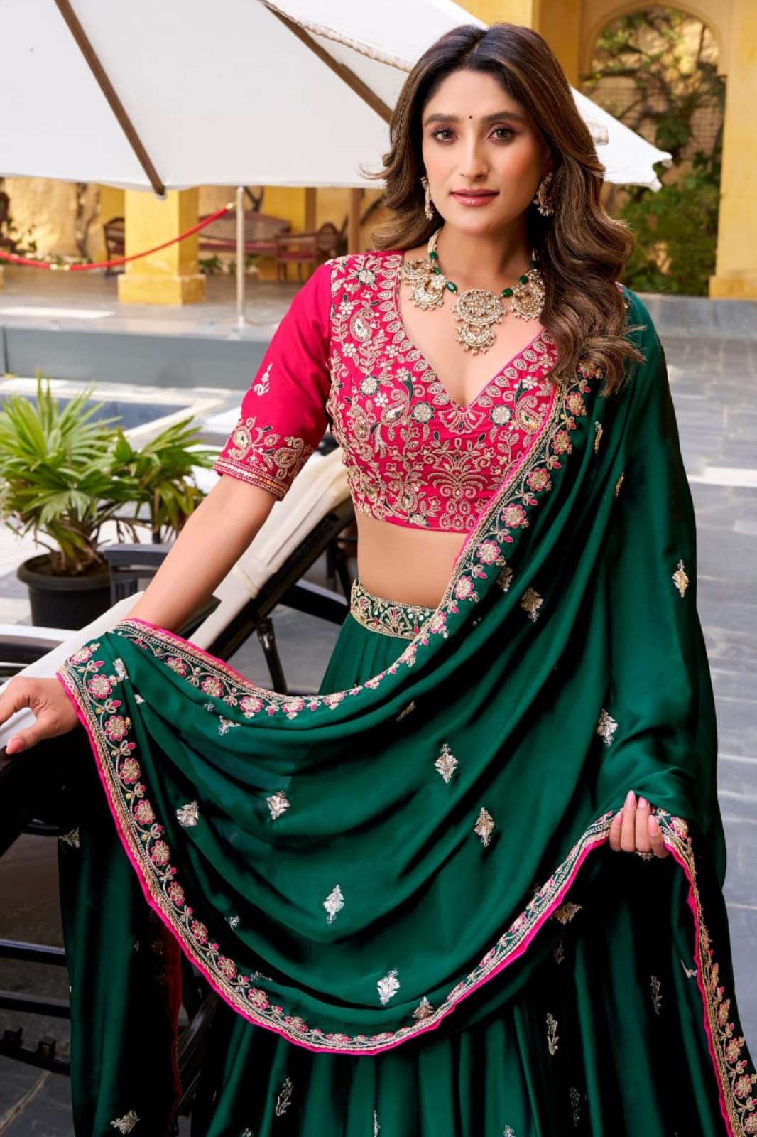 Crazy Cloths 1449GRN Silk Satin Shahi Wedding Waer Lehenga Choli