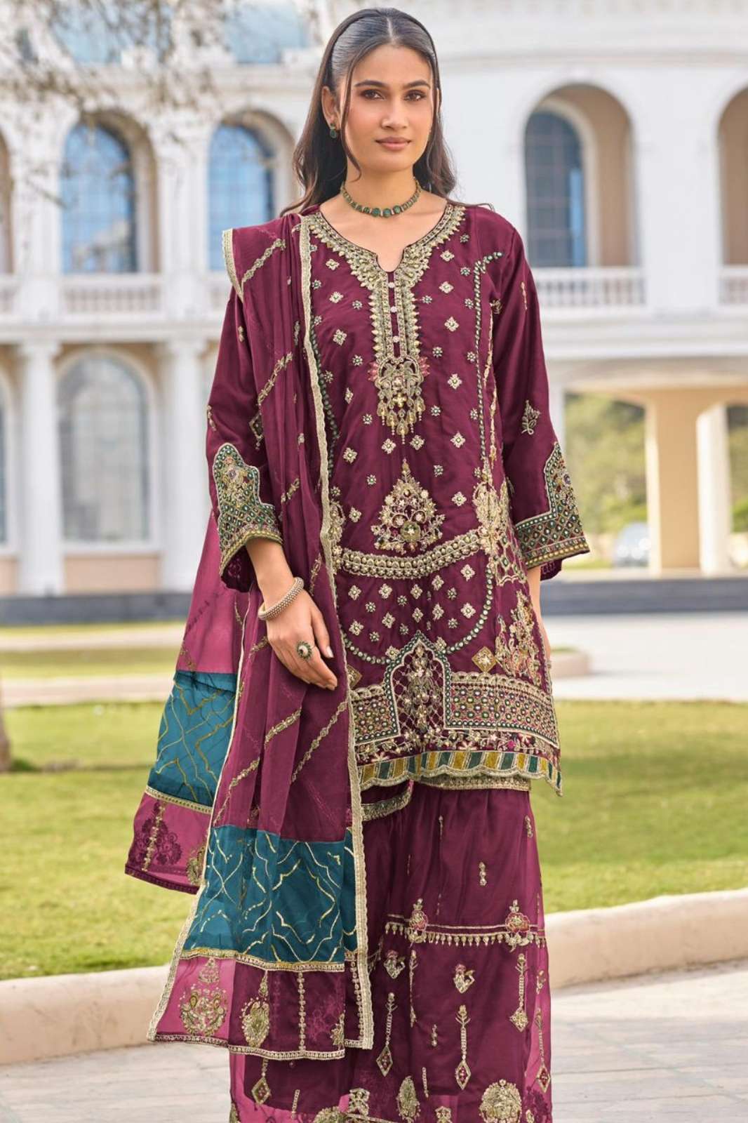 Deepsy D 3225 beautiful embroidered and khatli work pure organza suit 