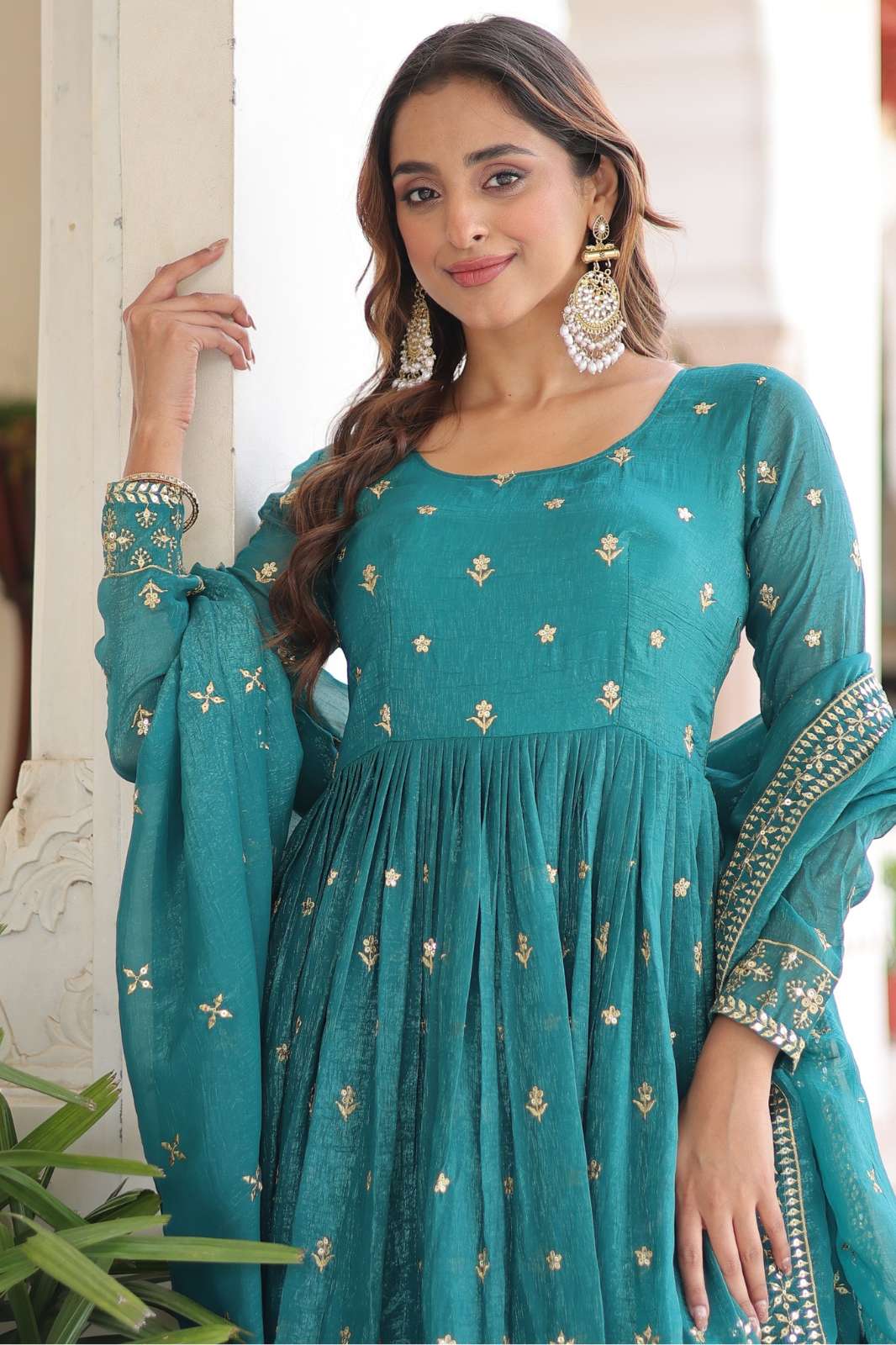 Fashionbazar365 KA 1216 Silver Crunchy Gown with Dupatta