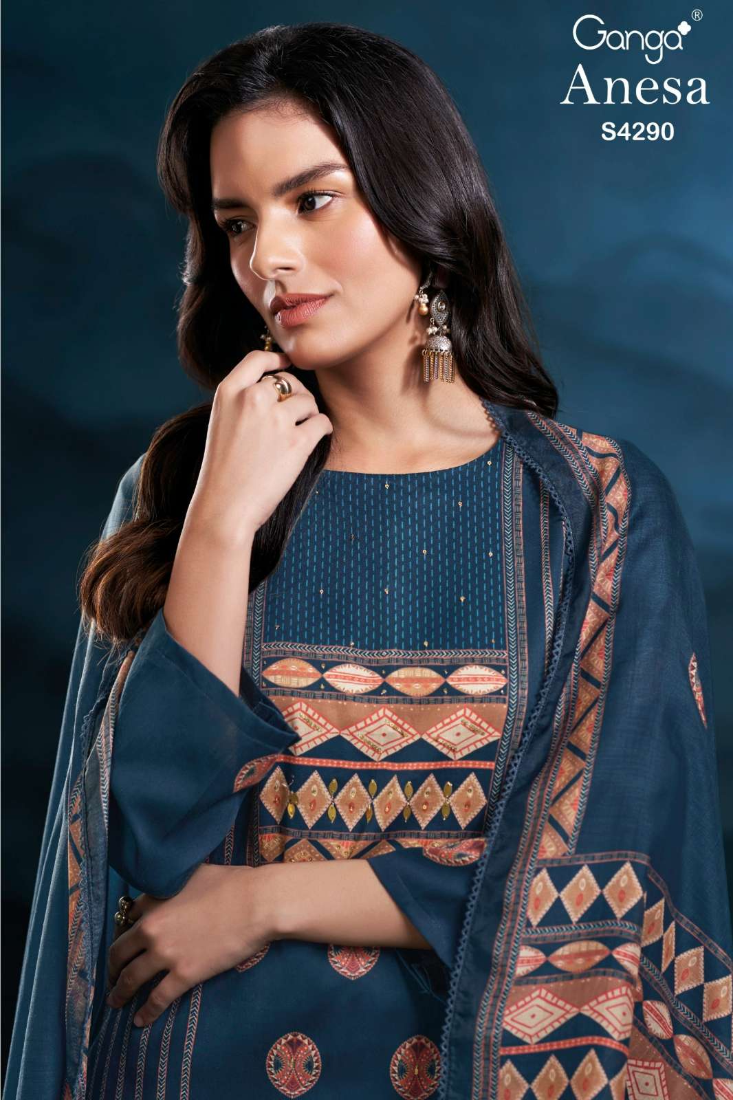 GANGA ANESA S4290 PREMIUM PURE COTTON SATIN HAND WORK SUIT