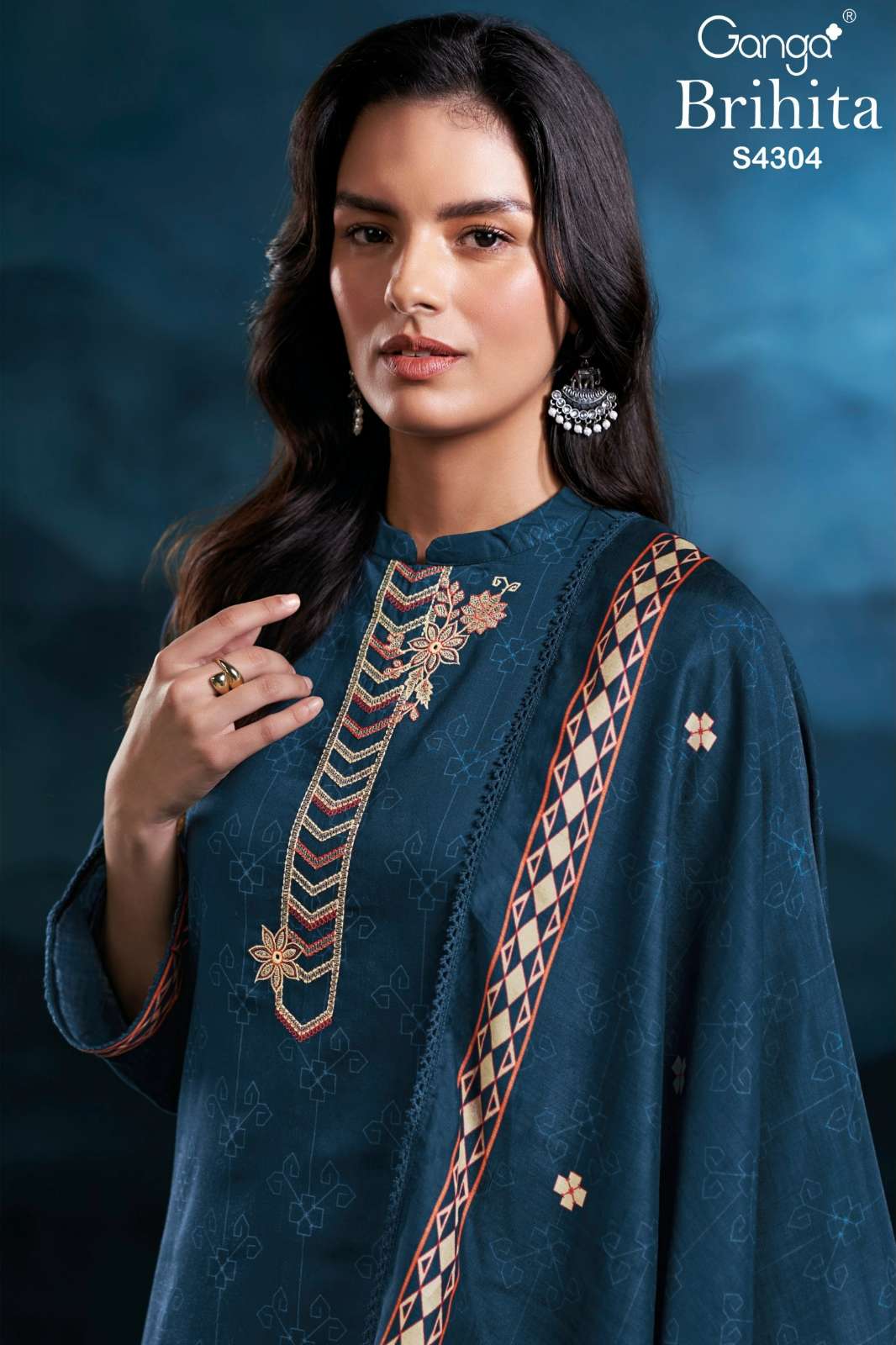 GANGA BRIHITA S4304 PREMIUM COTTON SATIN EMBROIDERY WORK SUIT 