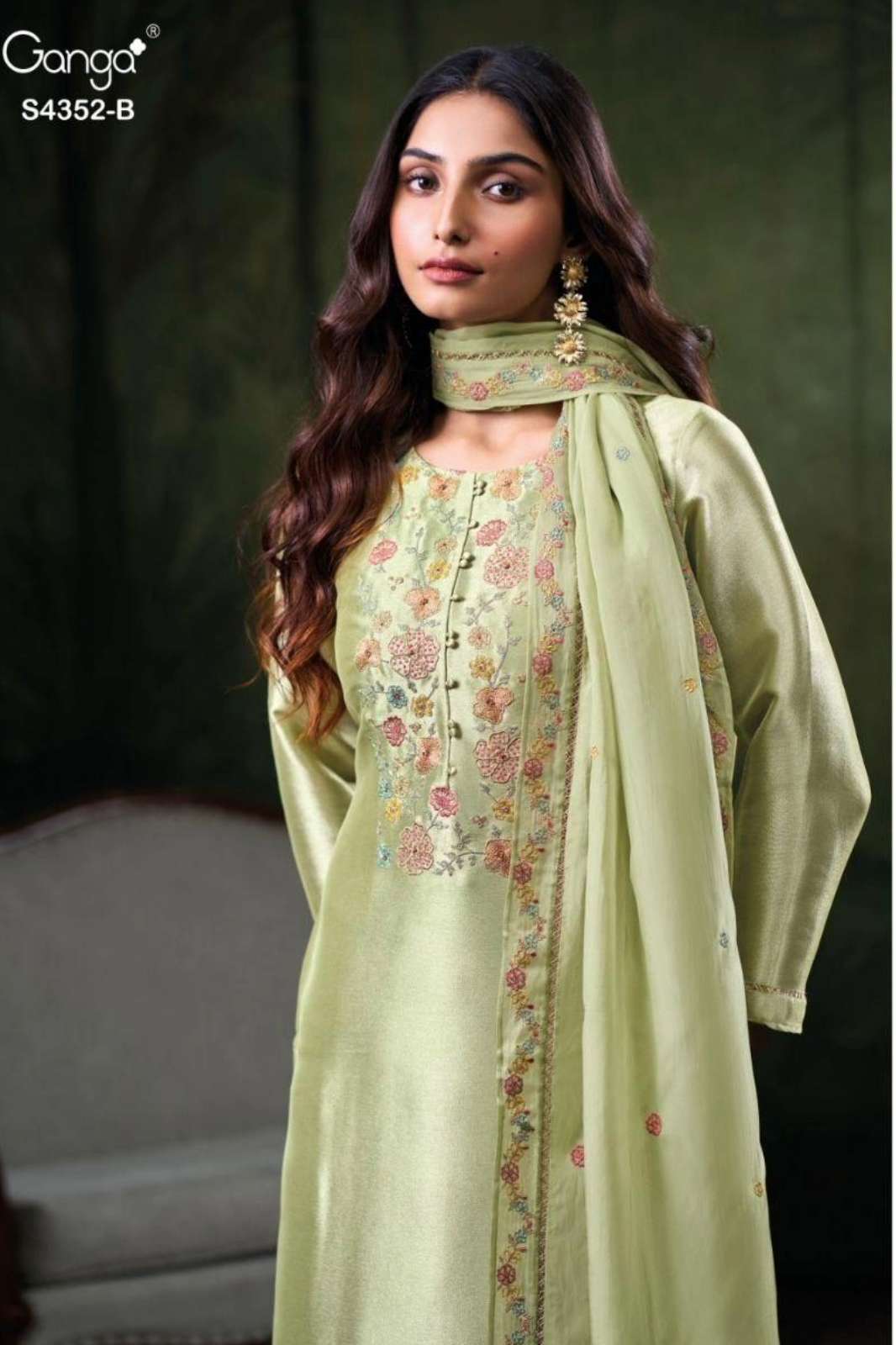 GANGA CHAYANA 4352 STUNNING MULTI WORK PURE BEMBERG SILK SUIT WITH CHARMING TASSELS