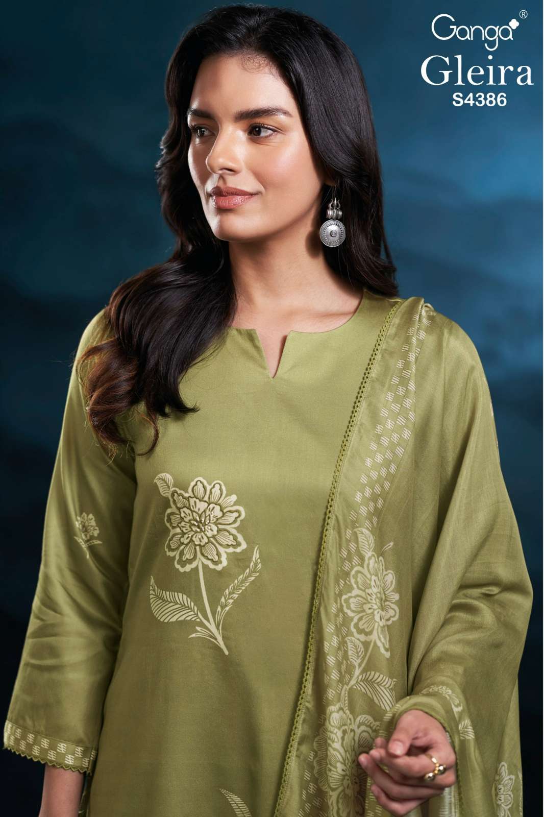 GANGA GLEIRA S4386 PREMIUM PURE COTTON SATIN HAND EMBROIDERED SUIT 