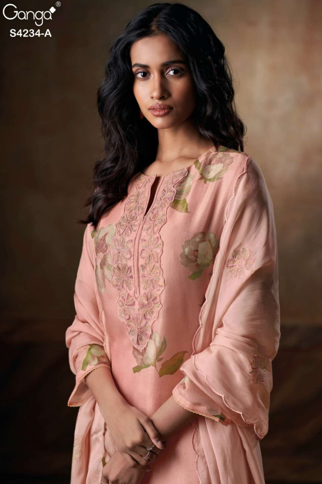 GANGA JANELLE S4234 PURE BEMBERG SILK EMBROIDERY & CUT WORK SUIT 