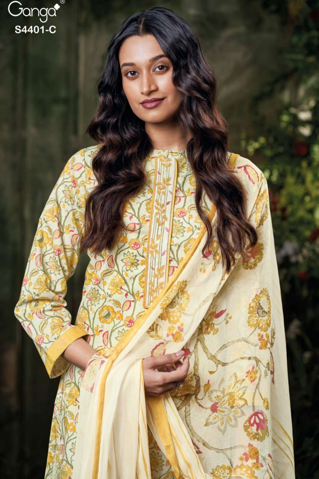 GANGA KREYA S4401 PREMIUM PURE COTTON SATIN EMBROIDERY WORK SUIT 