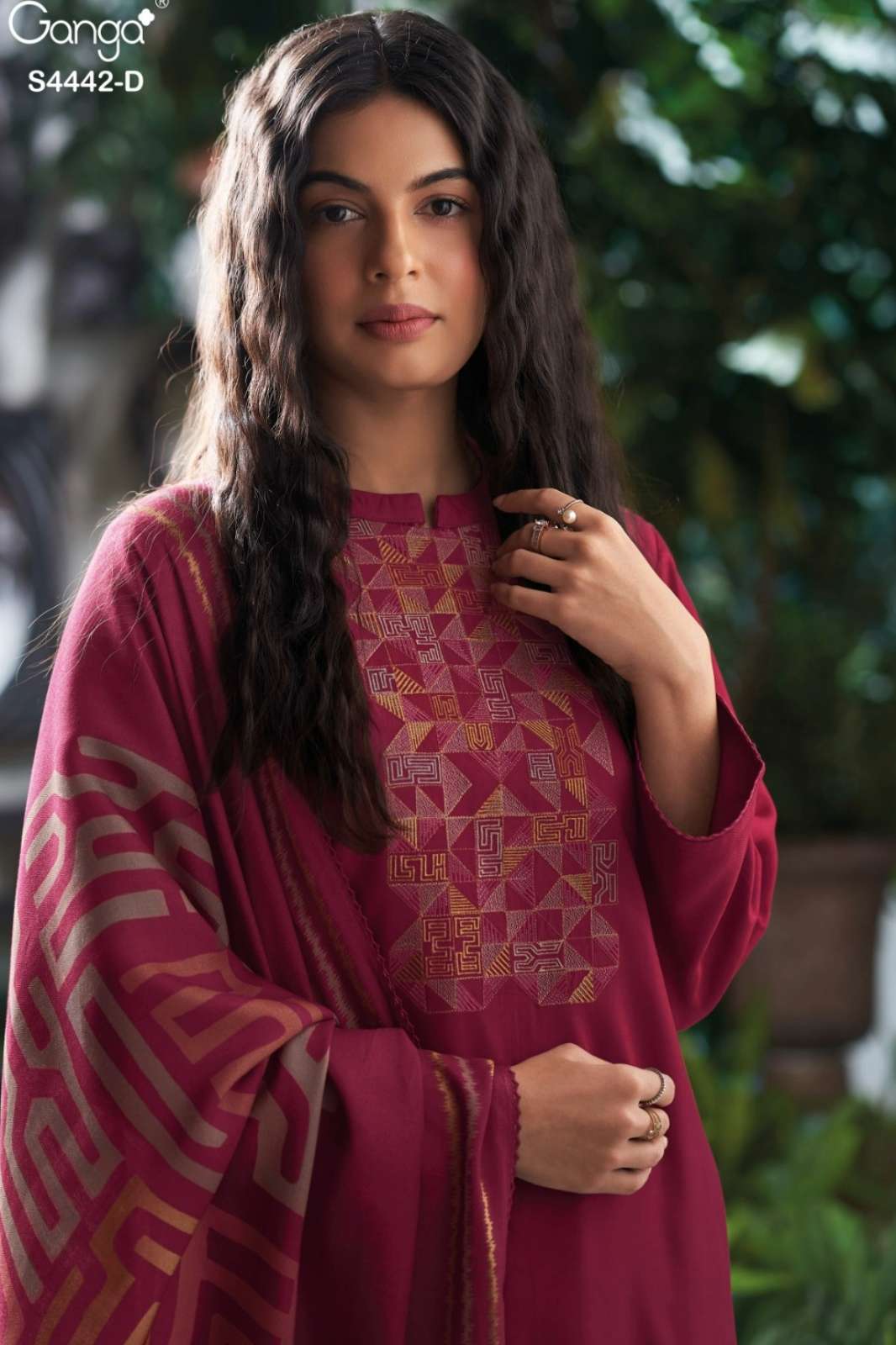 GANGA REVIA S4442 PURE COTTON SATIN EMBROIDERY WORK SUIT 