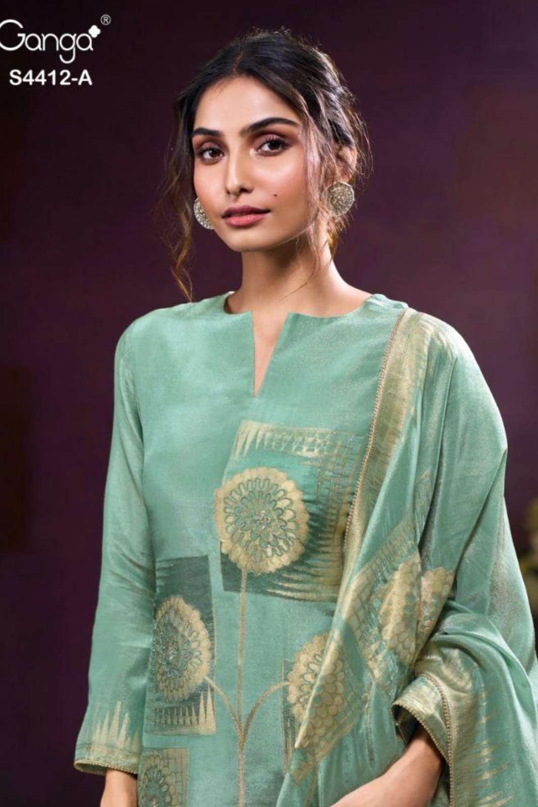 GANGA RIYARA 4412 STUNNING MULTI WORK PURE BEMBERG SILK SUIT 