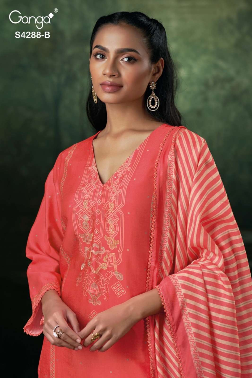 GANGA ZAMIRA S4288 STUNNING PURE BEMBERG SILK SUIT WITH HAND EMBROIDERERY 