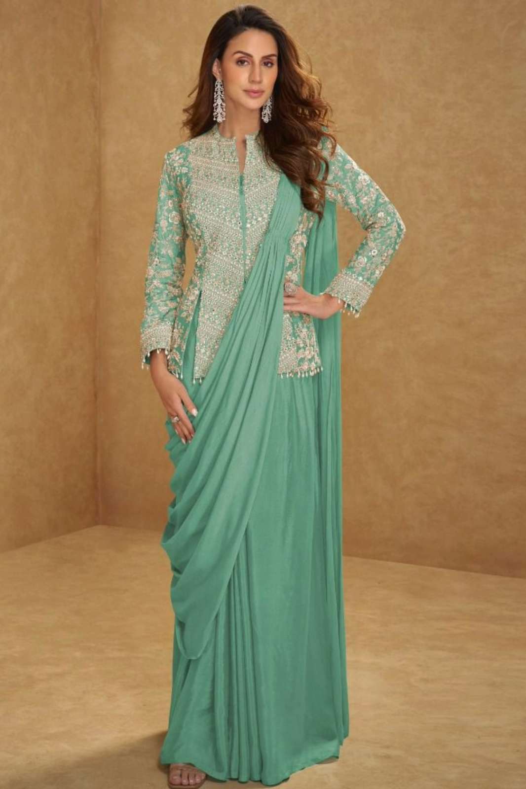 Gulkayra MIRZA Ready to Wear Embroidery Work Real Chinon Drape Saree 