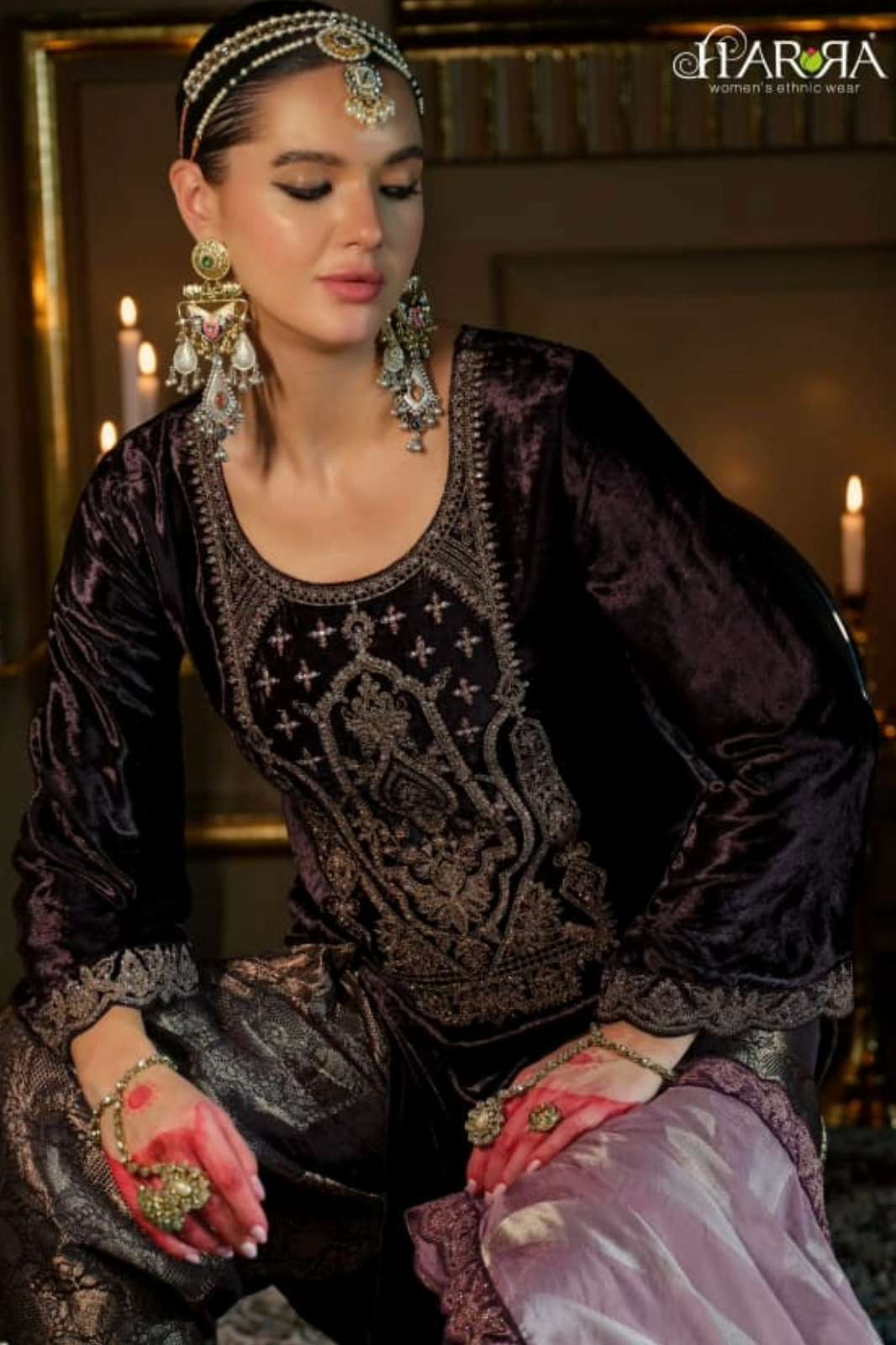 HARRA MERAKI BEAUTIUL EMBROIDERY WORK PURE VISCOSE VELVET SUIT