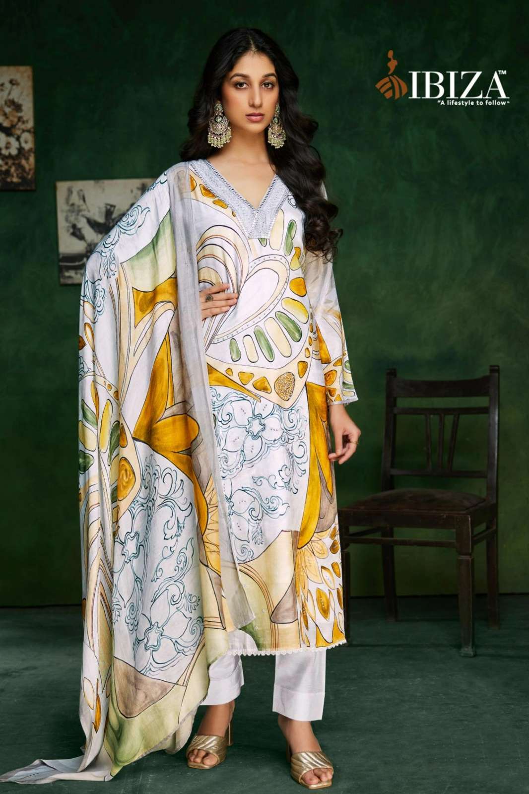 IBIZA FLAIR GLORY PURE BEMBERG MUSLIN JACQUARD EMBROIDERY WORK SUIT