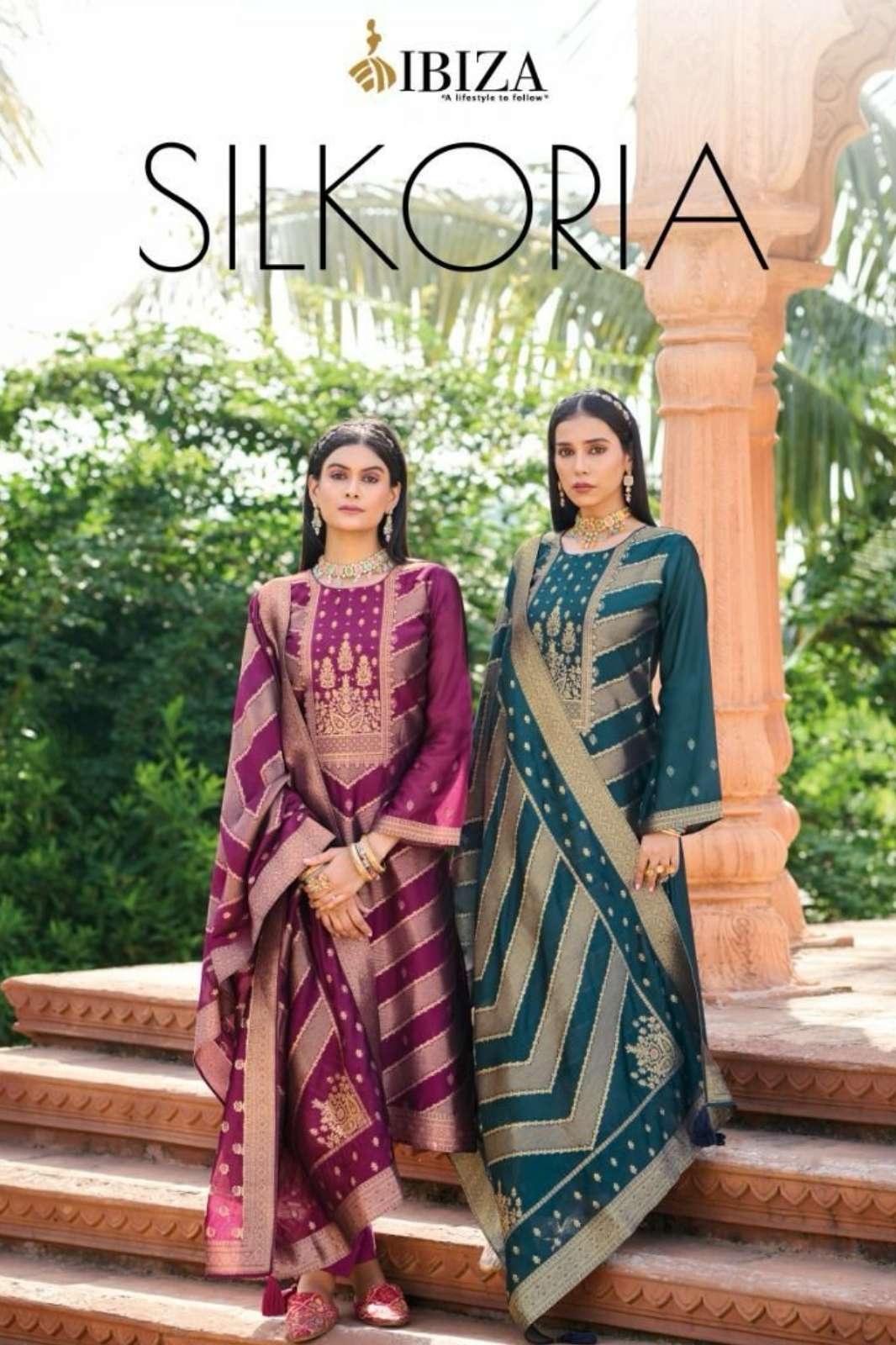 Ibiza SILKORIYA Pure Banglory Silk Jacquard Work Pakistani Suit 