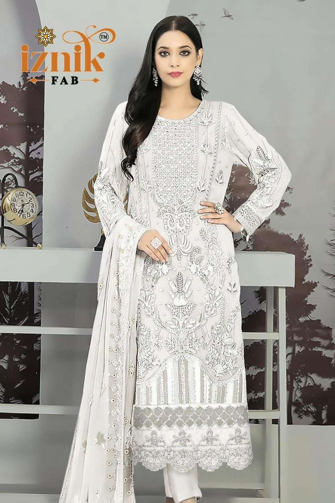 IZNIK FAB A 277 STUNNING FAUX GEORGETTE SUIT WITH HEAVY EMBROIDERY AND CUTWORK