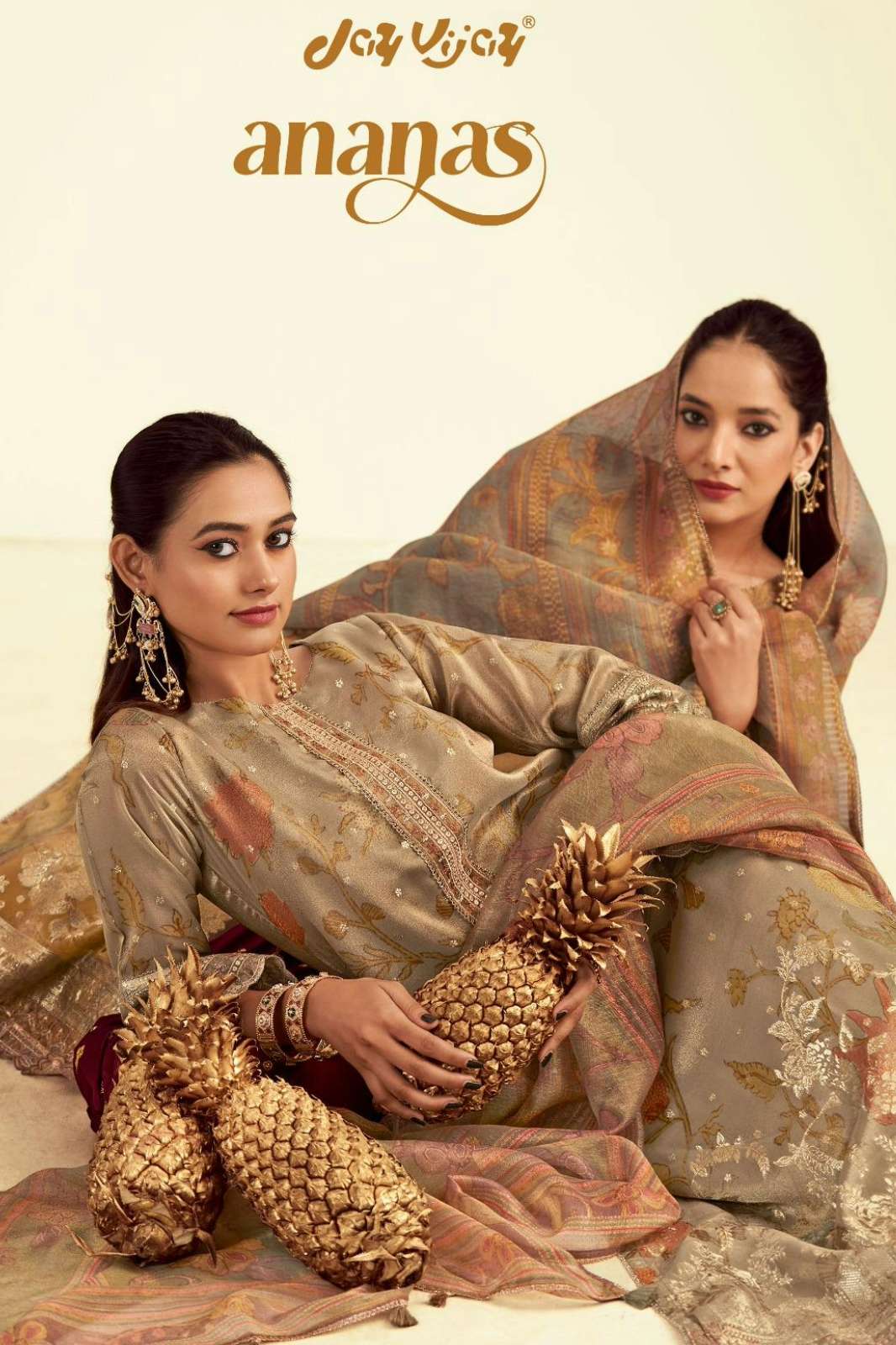 JAY VIJAY ANANAS PURE TISSUE DIGITAL PRINT & EMBROIDERED SUIT 