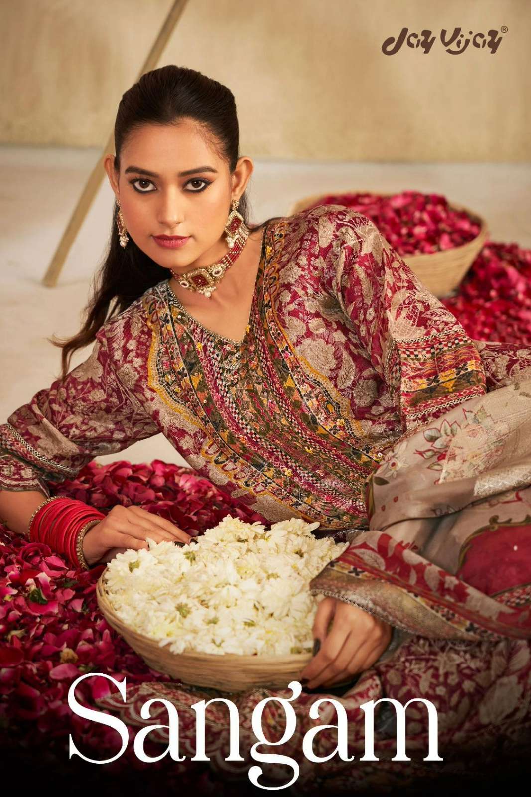 JAY VIJAY SANGAM PURE SILK BROCADE DIGITAL PRINT & EMBROIDERED SUIT 