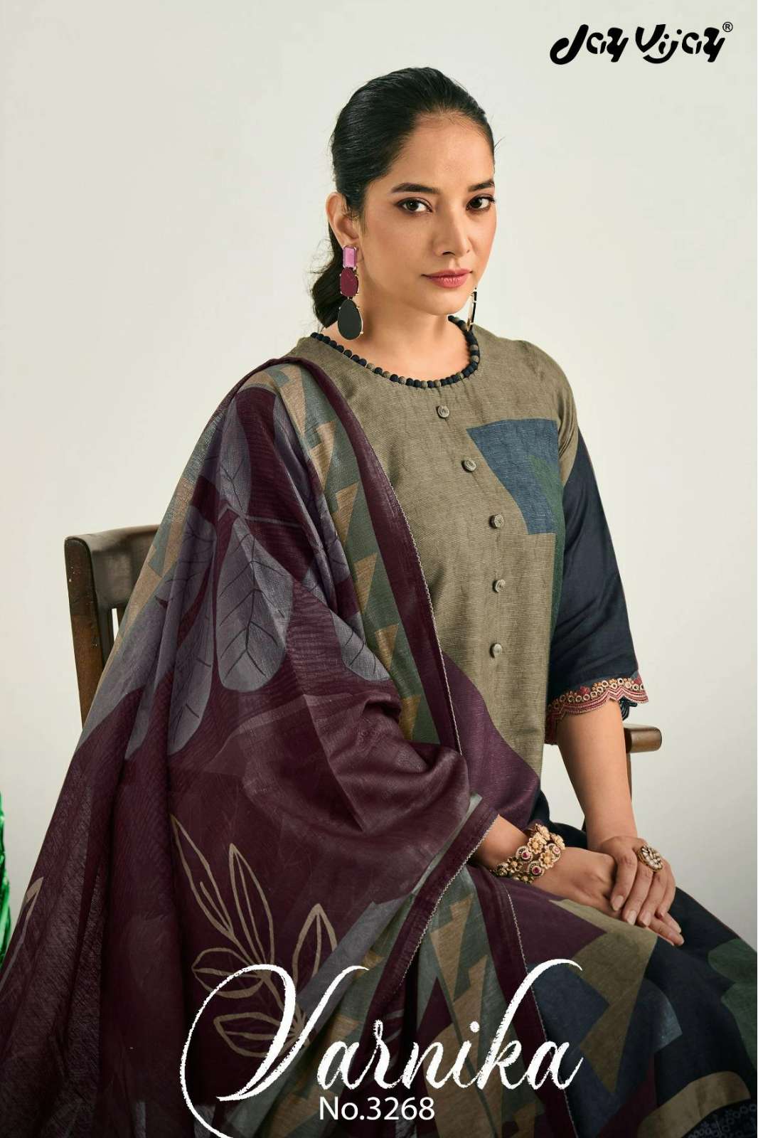  JAY VIJAY Varnika 3268 PREMIUM BEMBERG LINEN EMBROIDERY WORK SUIT 