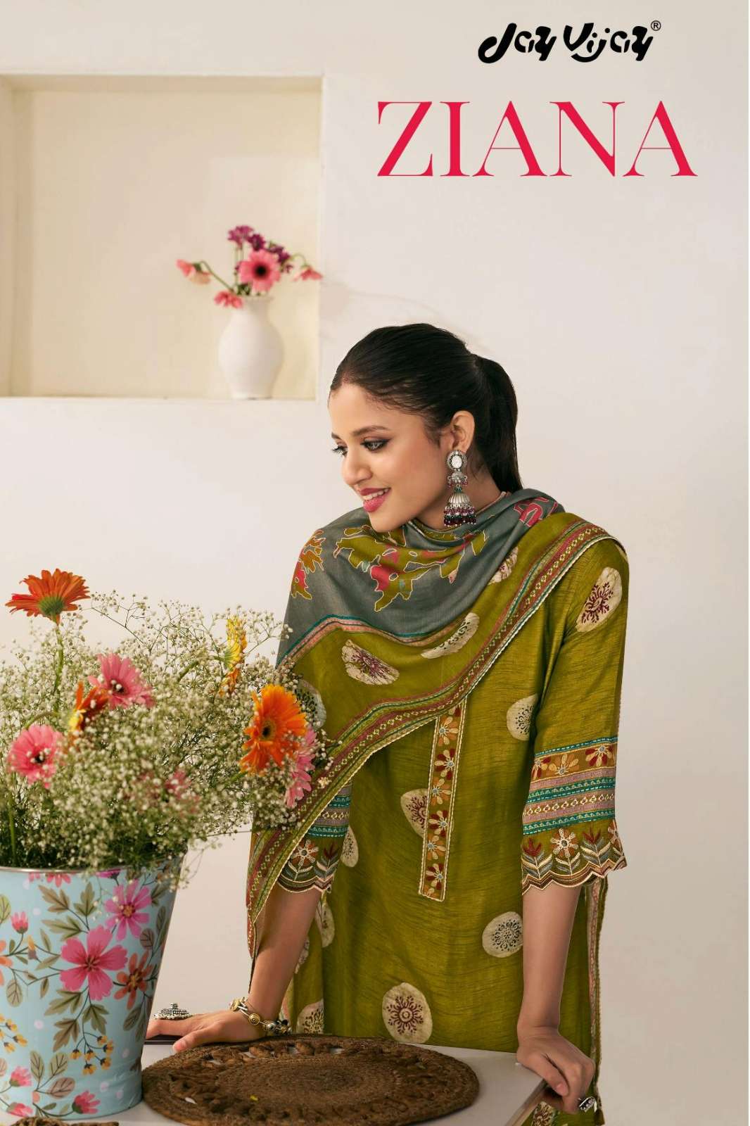 JAY VIJAY ZIANA 3262 BEMBERG SILK HAND BLOCK PRINT & EMBROIDERED SUIT 