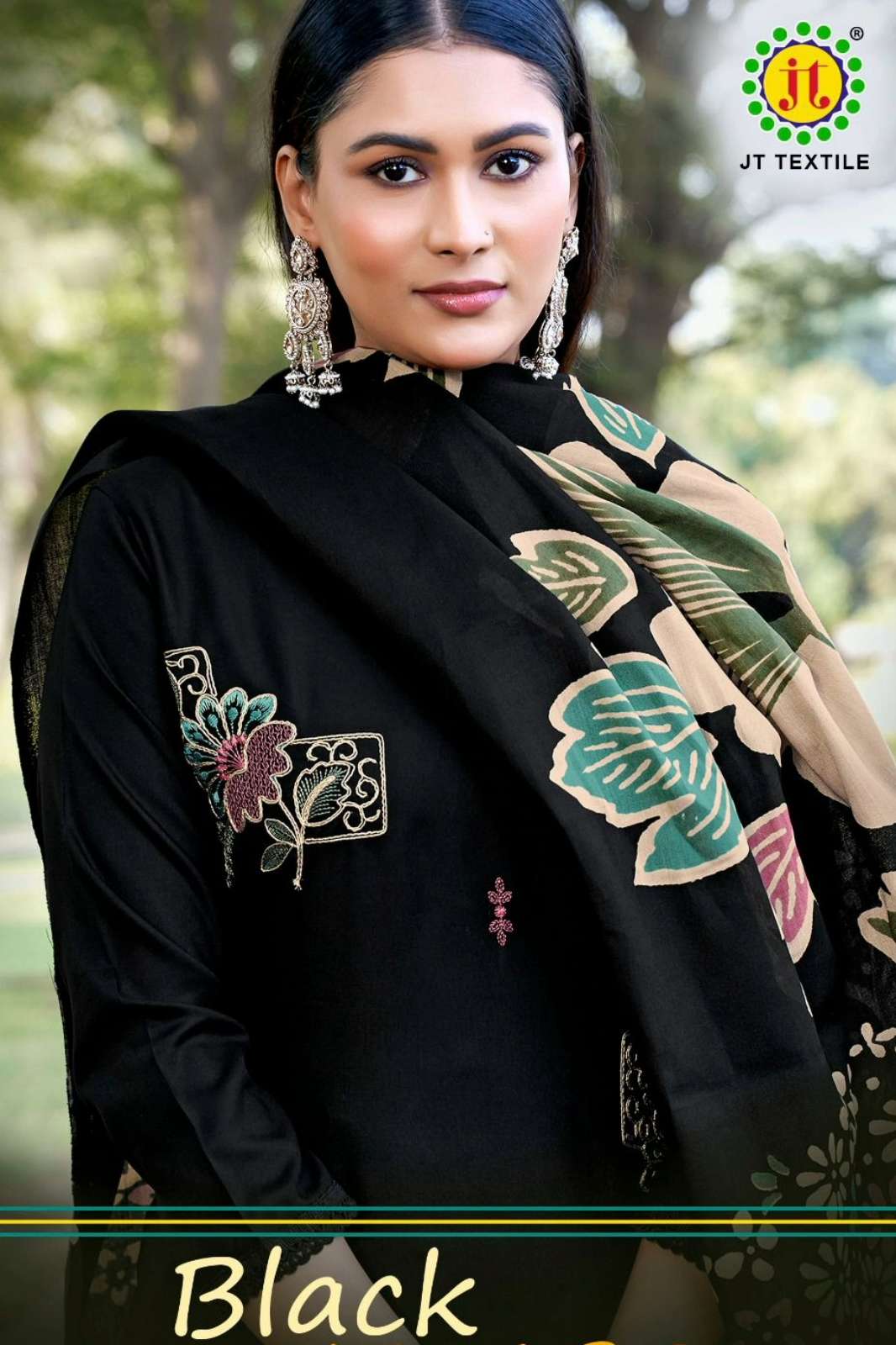 JT Textile Black Mango 1️2 Rayon Fabric Codding Work Suit