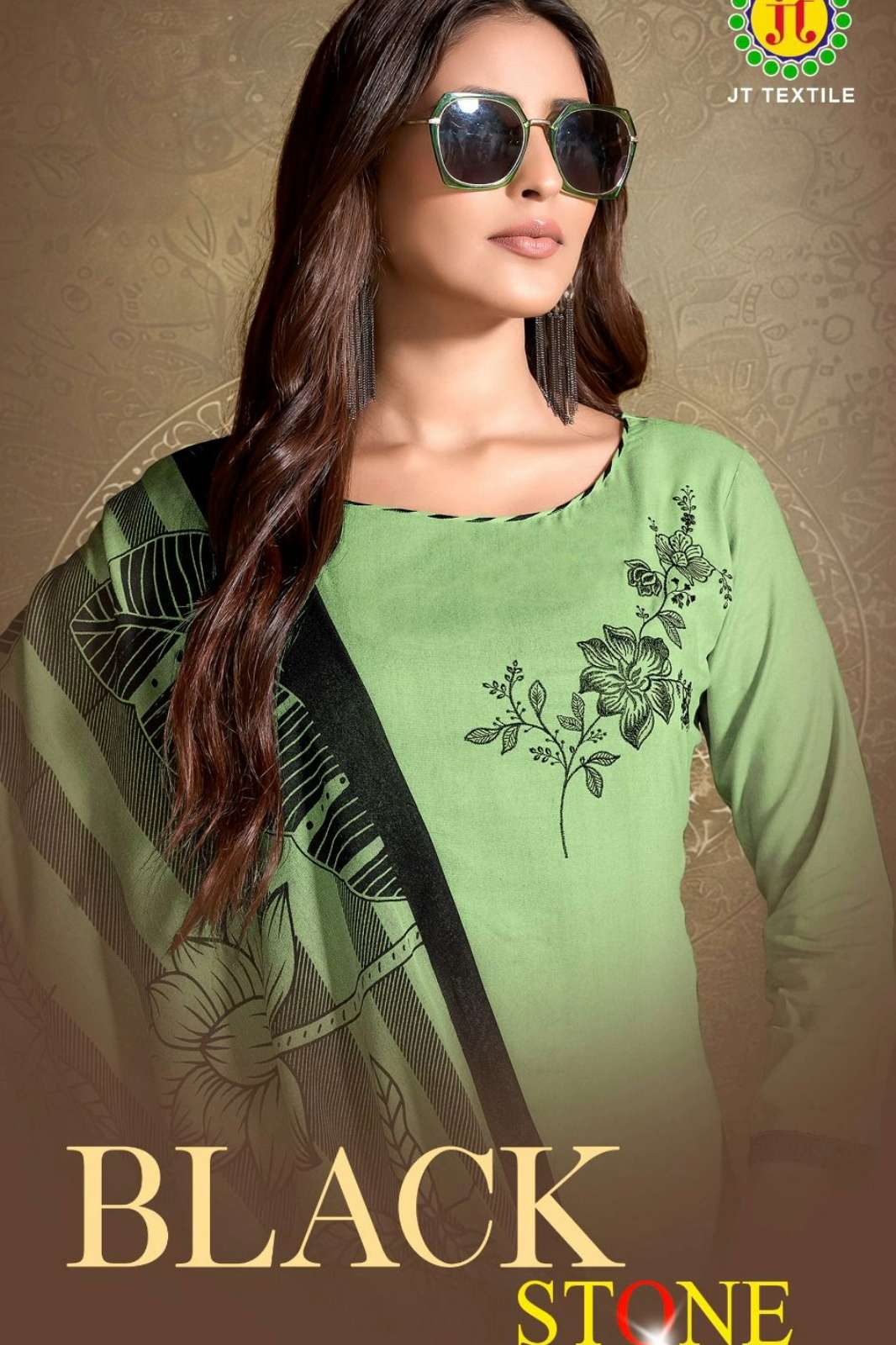 JT Textile Black stone 29 Rayon Fabric Sequence & Embroidered Suit